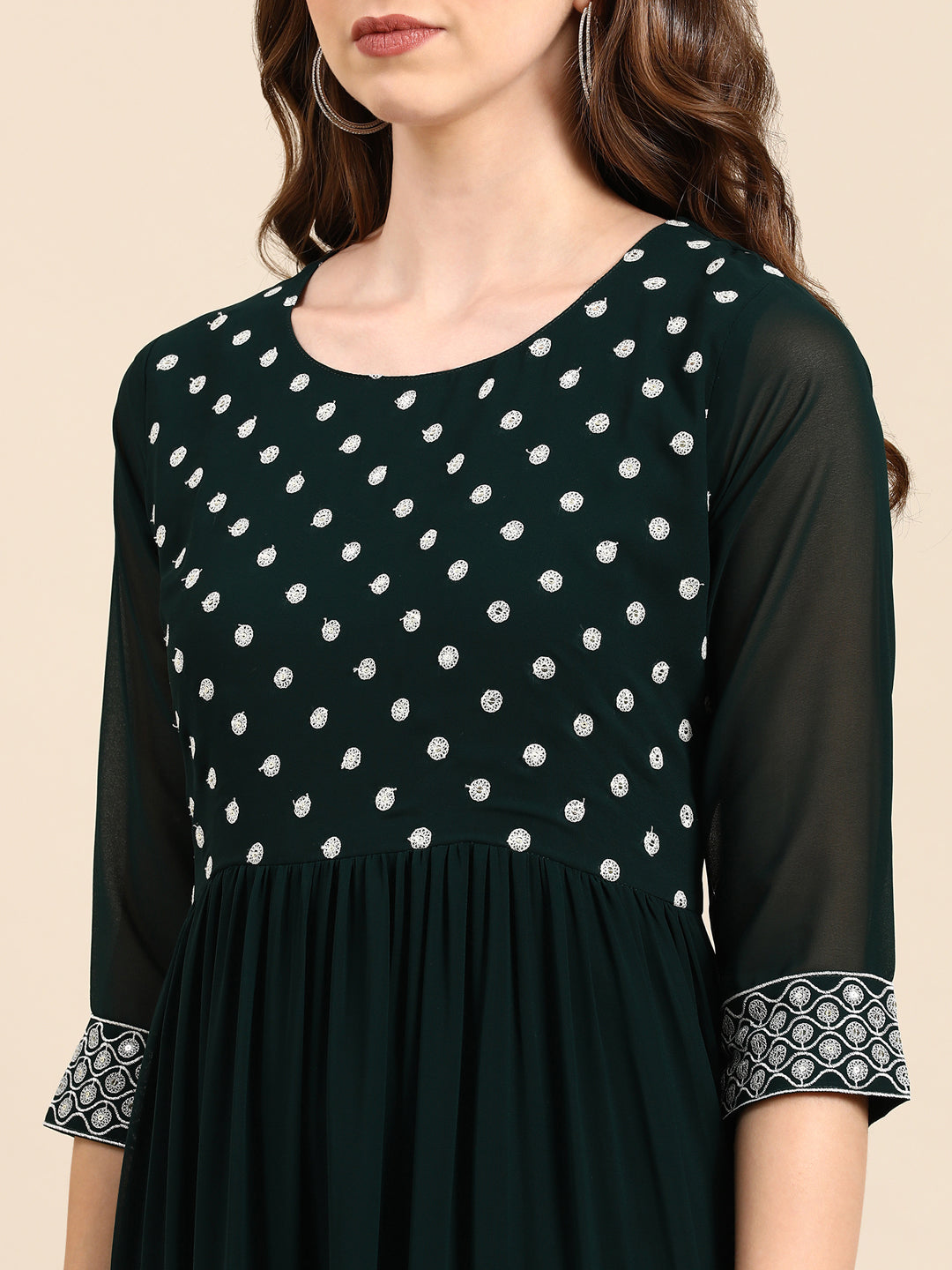 Women's Green Embellished Anarkali Kurta