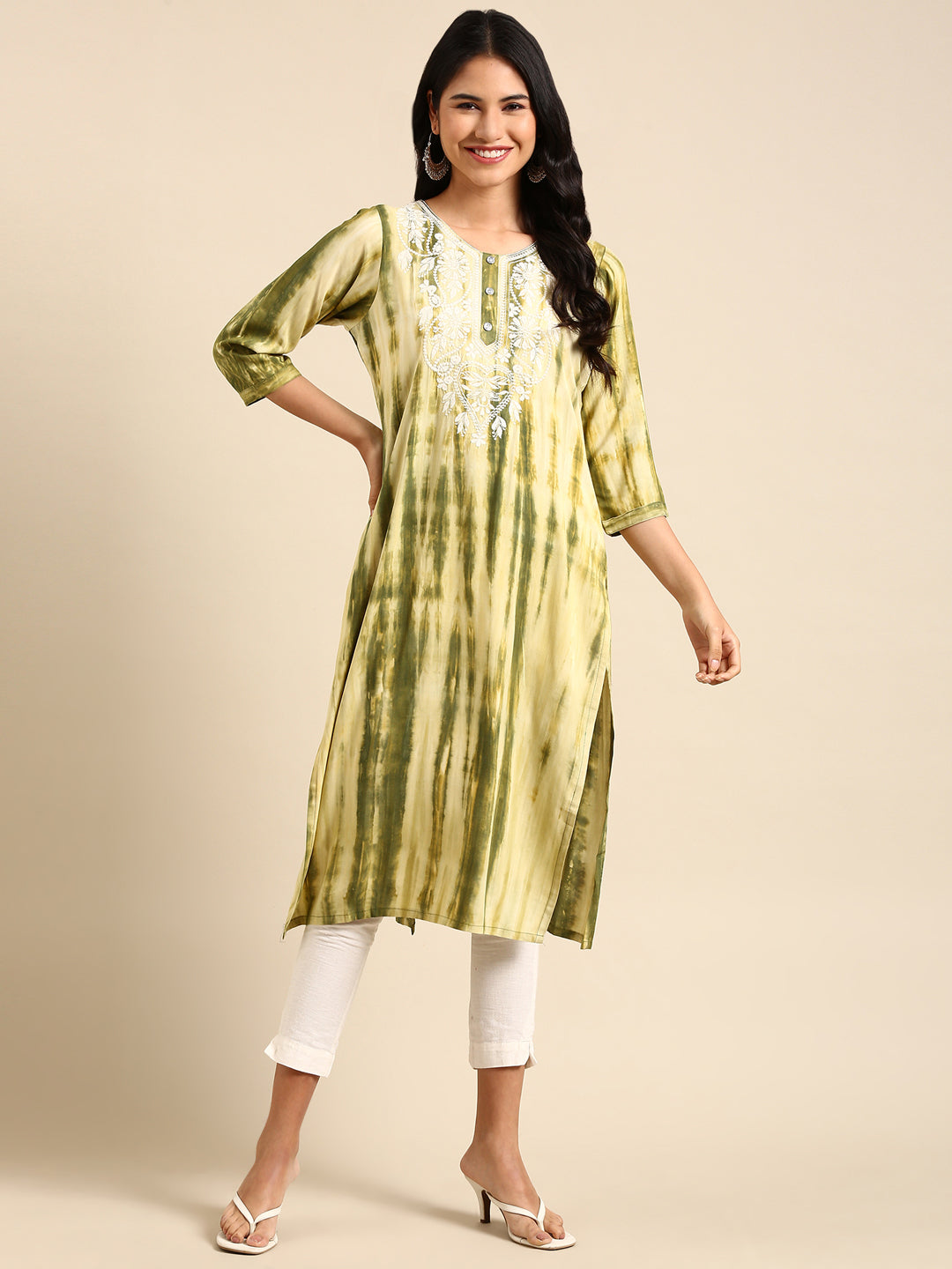 Women's Olive Printed Straight Kurta