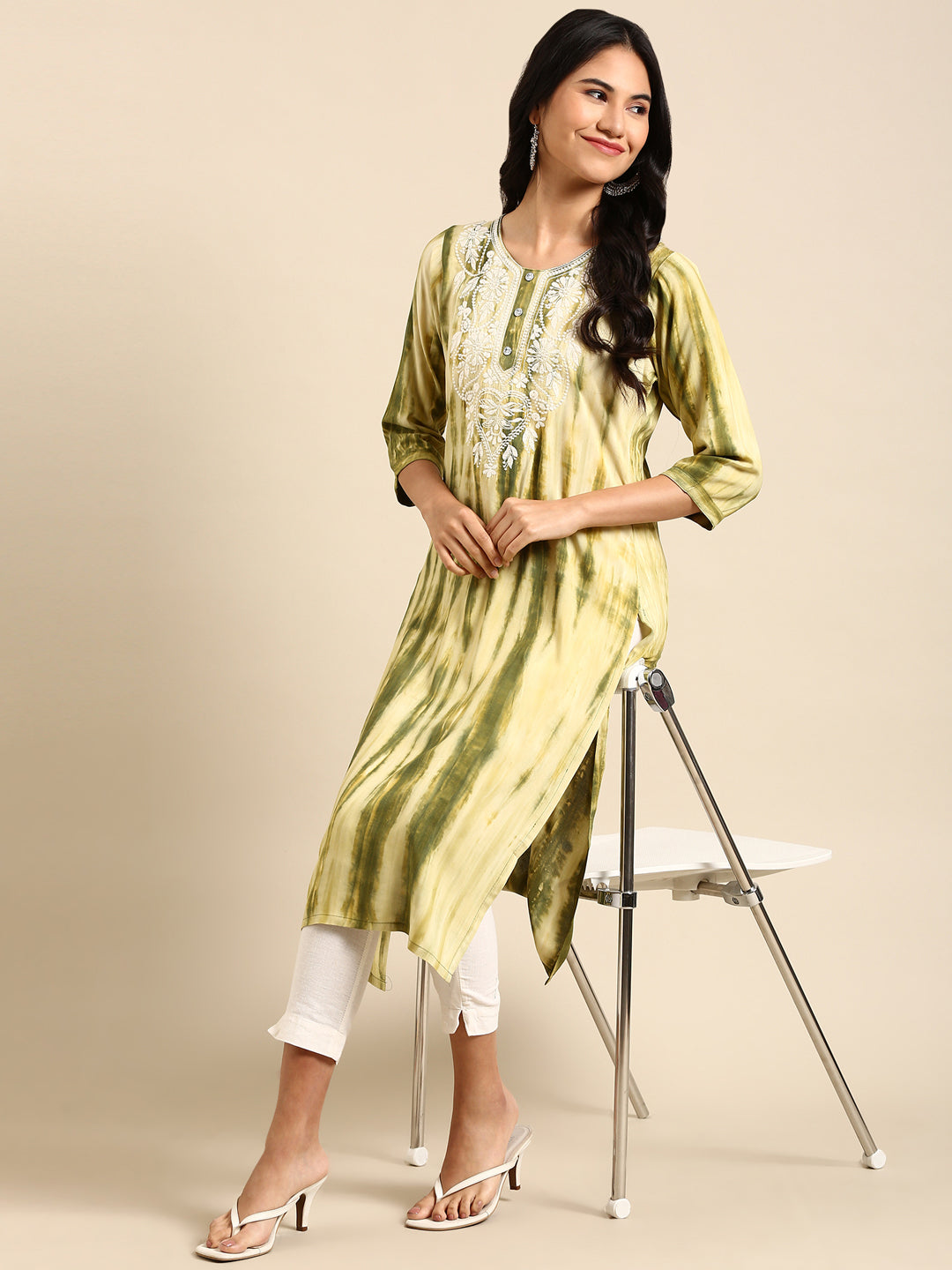 Women's Olive Printed Straight Kurta