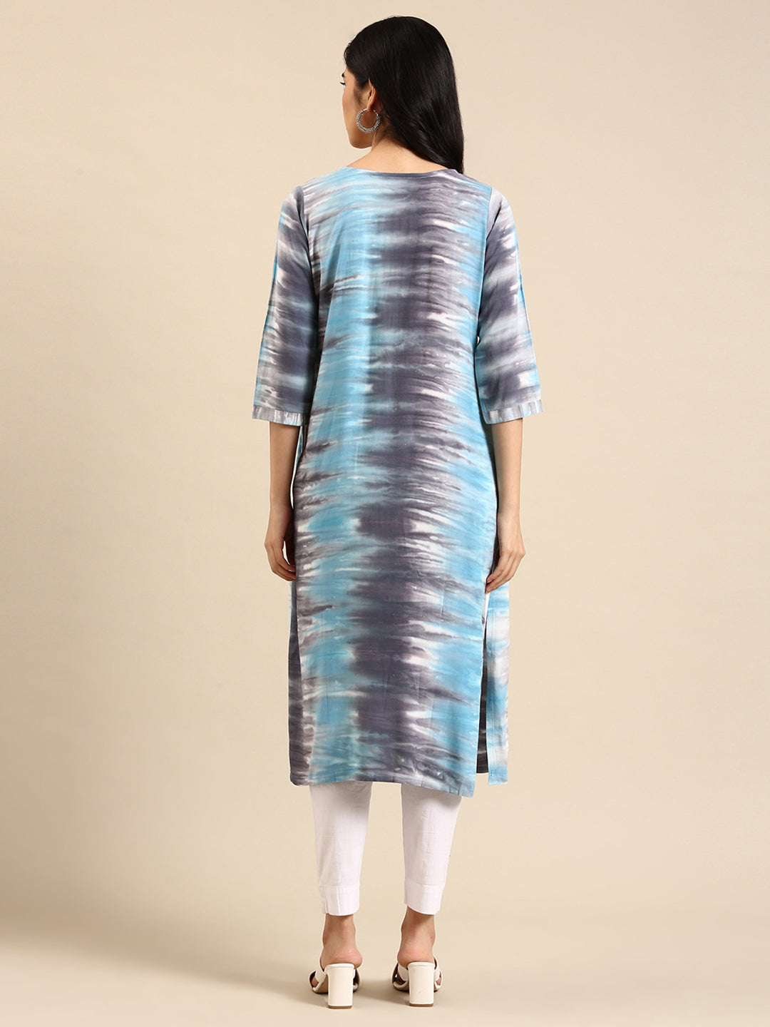 Women's Blue Printed Straight Kurta