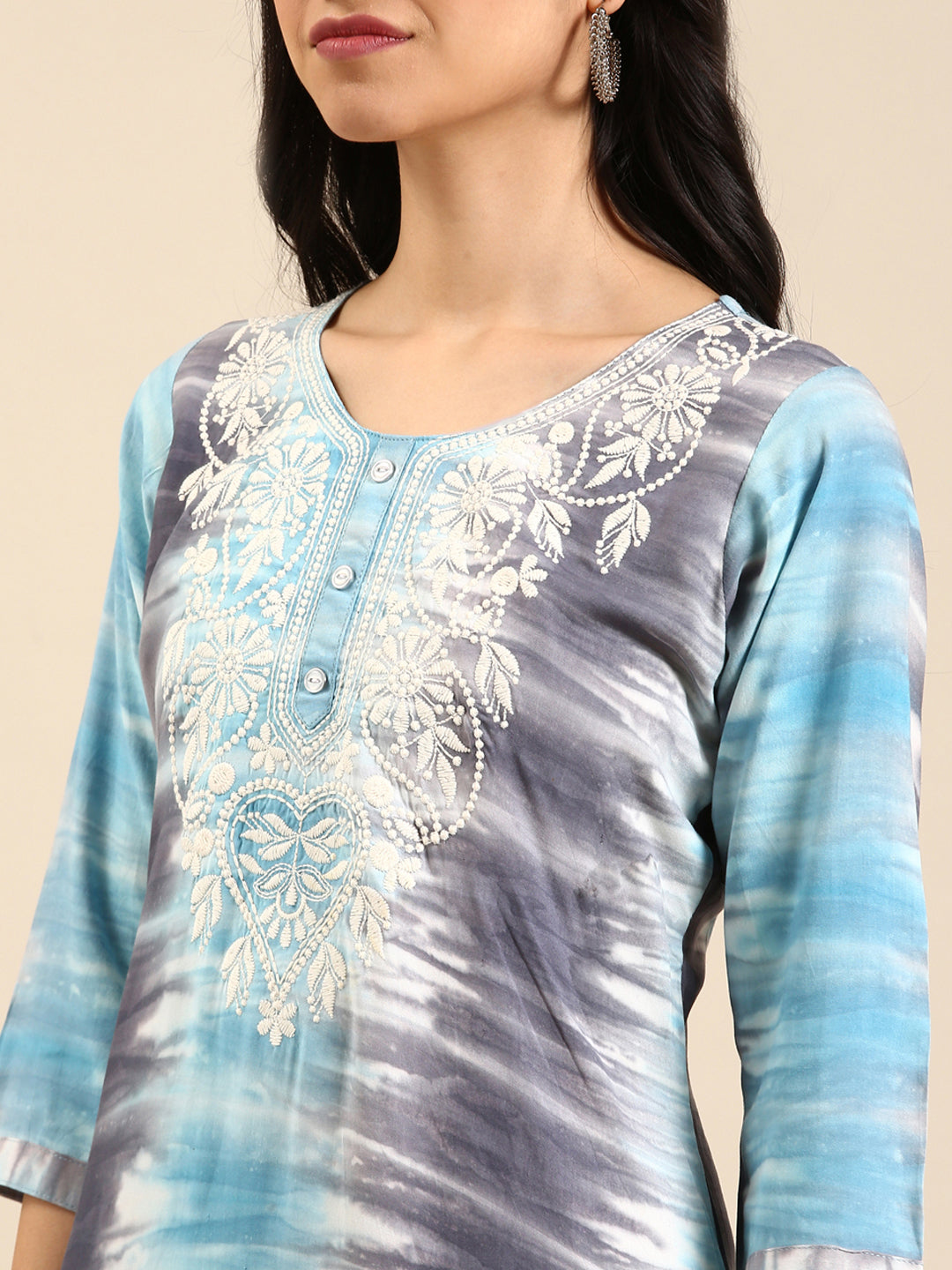 Women's Blue Printed Straight Kurta