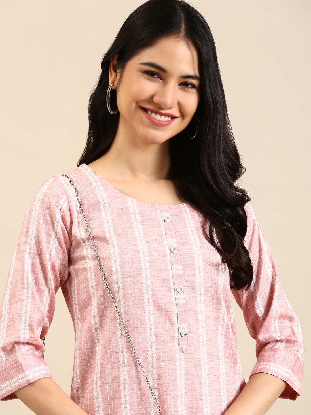 Women's Pink Solid Straight Kurta