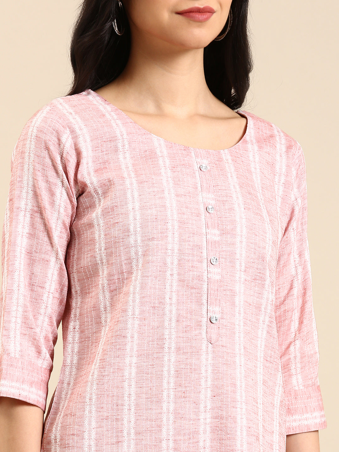 Women's Pink Solid Straight Kurta