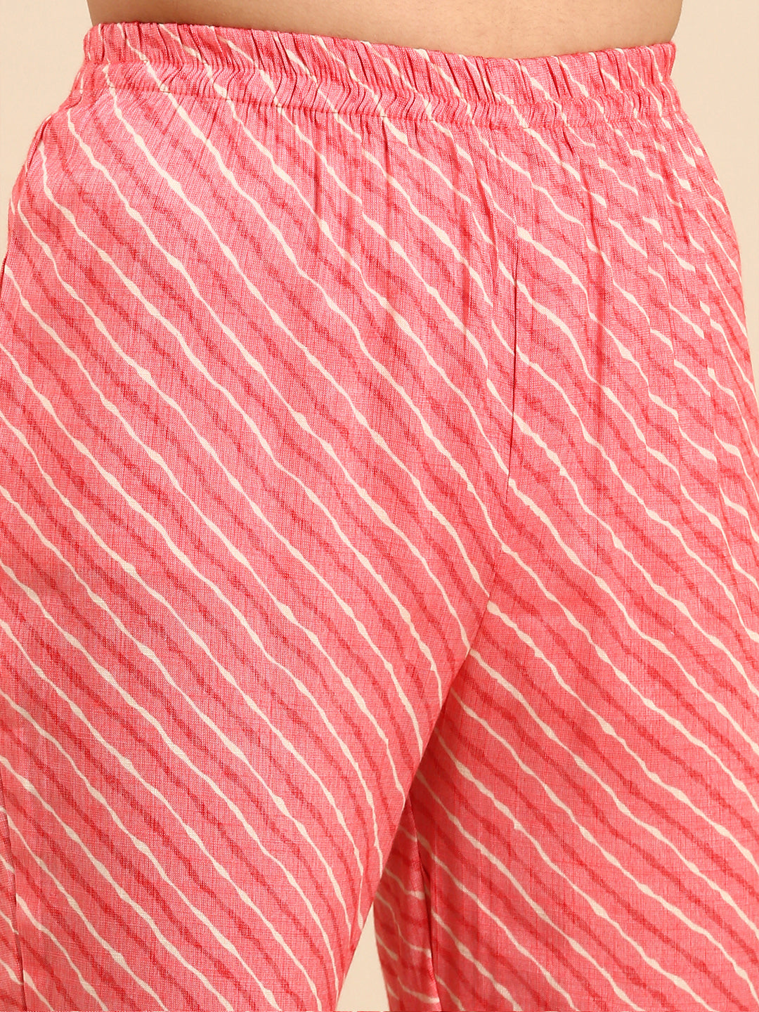 Women's Coral Bandhani Printed Beads and Stones Kurta Set with Dupatta