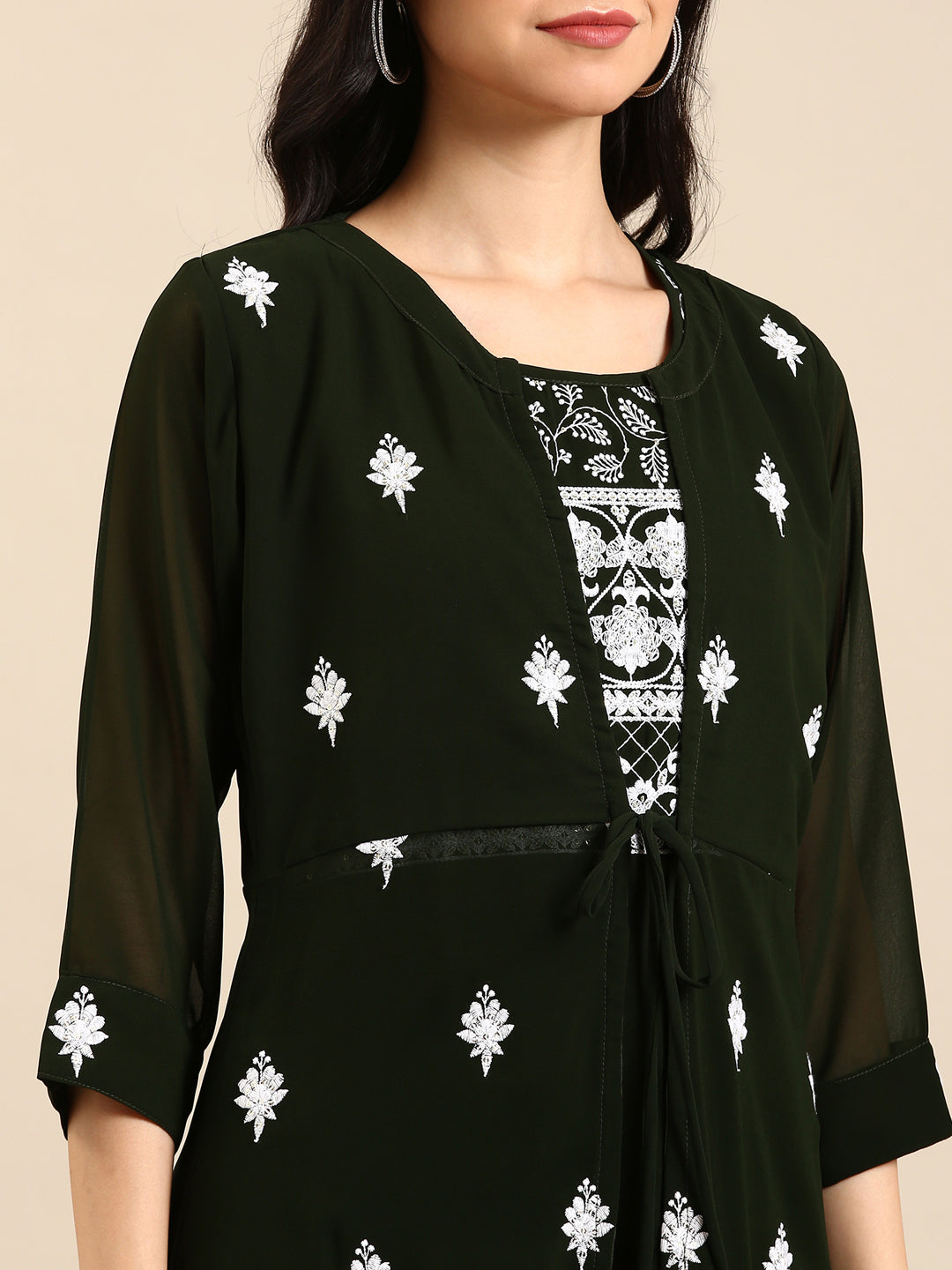 Women's Green Embroidered A-Line Kurta