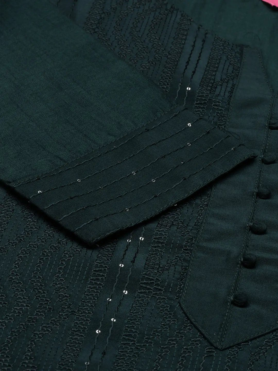 Women's Green Embellished Straight Kurta