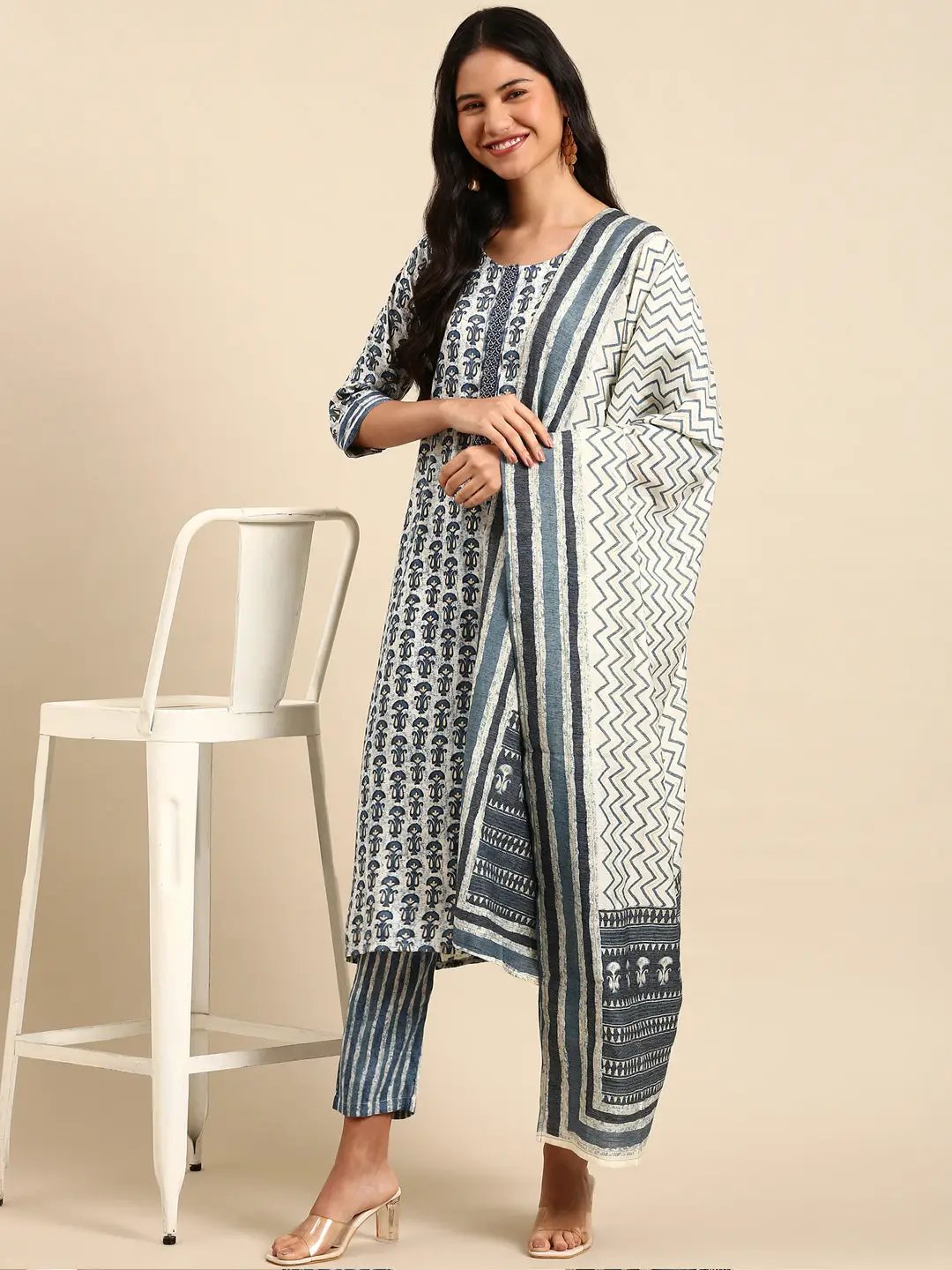 Women's Blue Printed Kurta Set