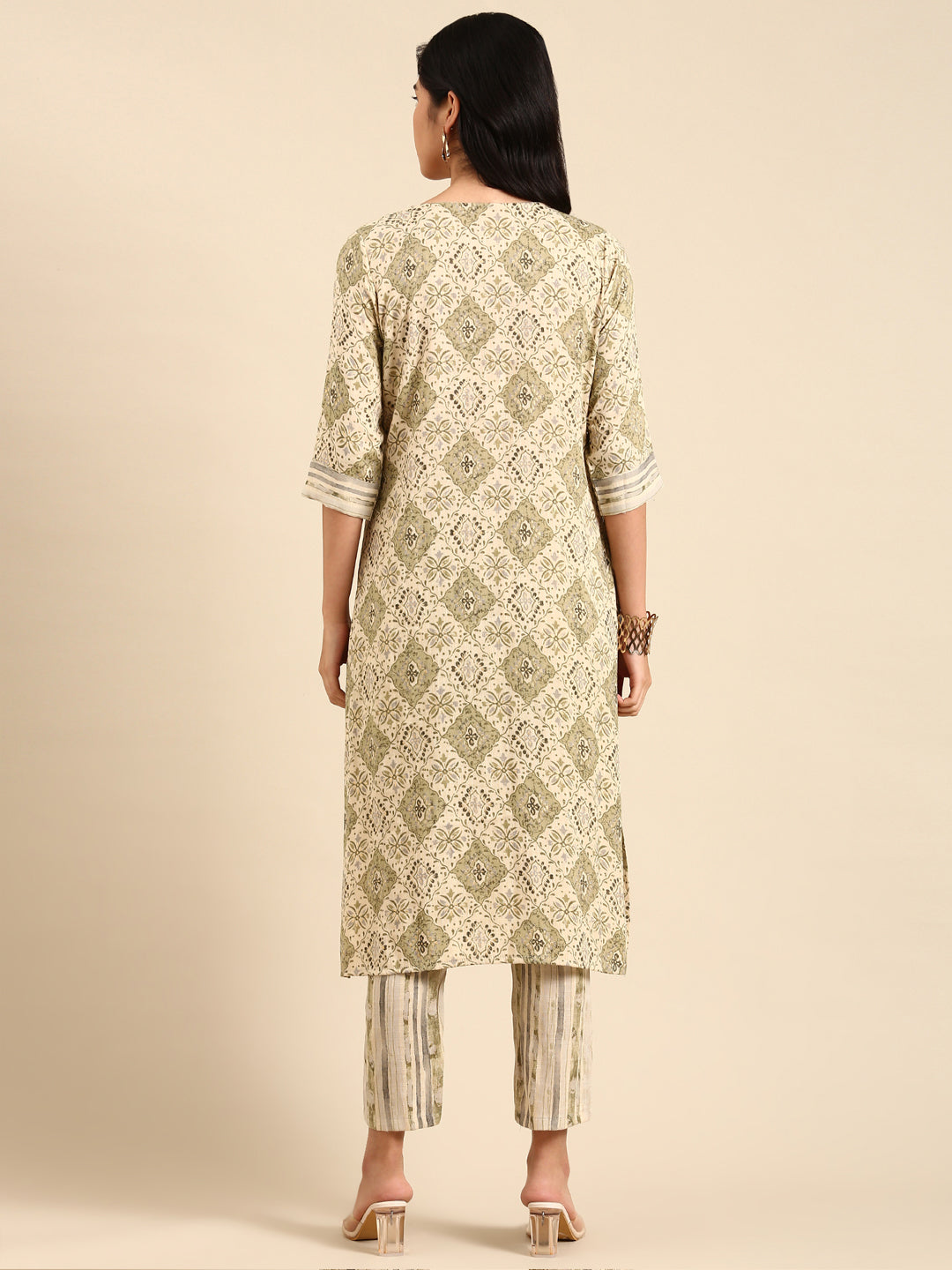 Women's Beige Printed Kurta Set