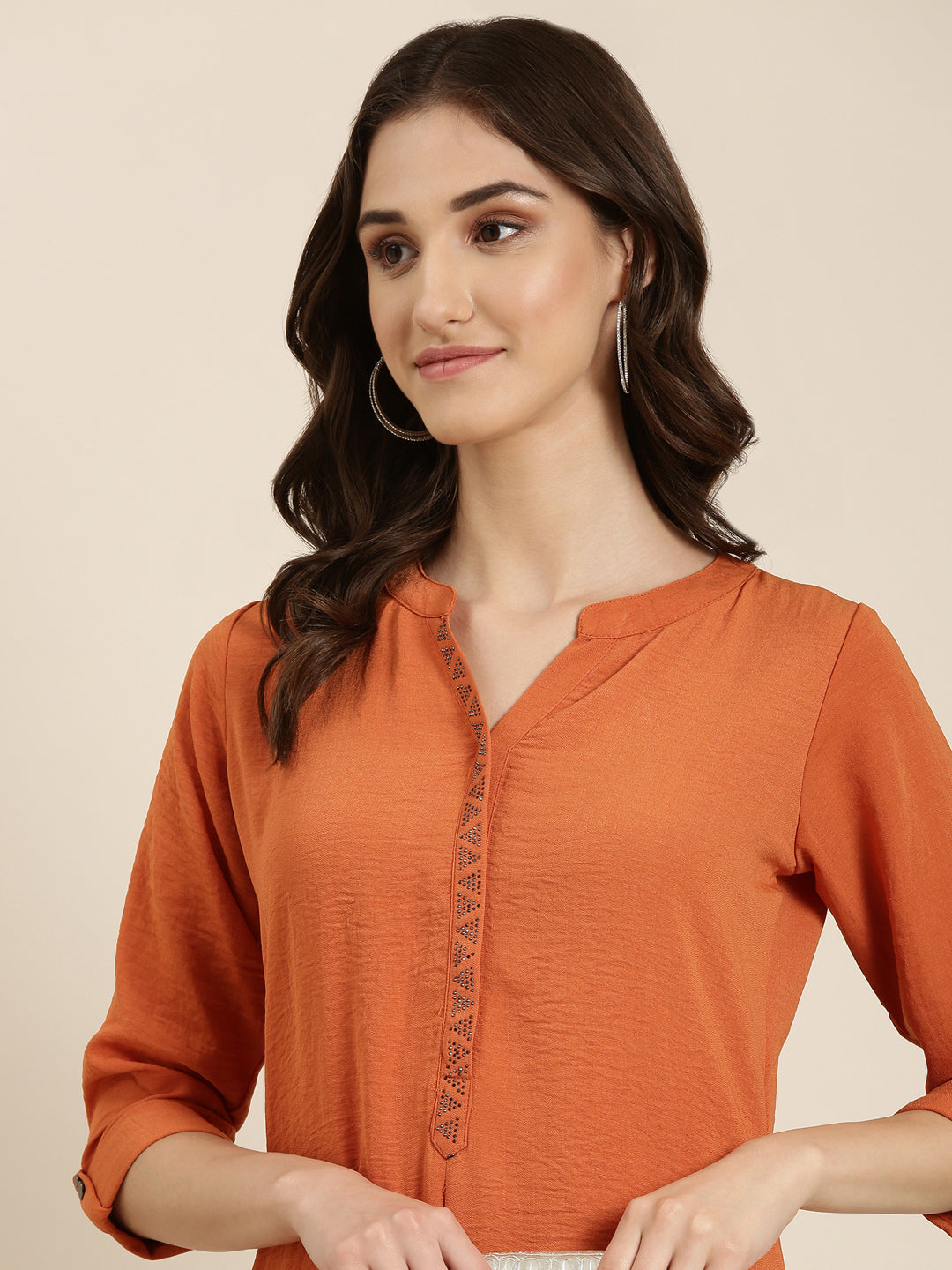 Women Rust Solid Straight Kurta