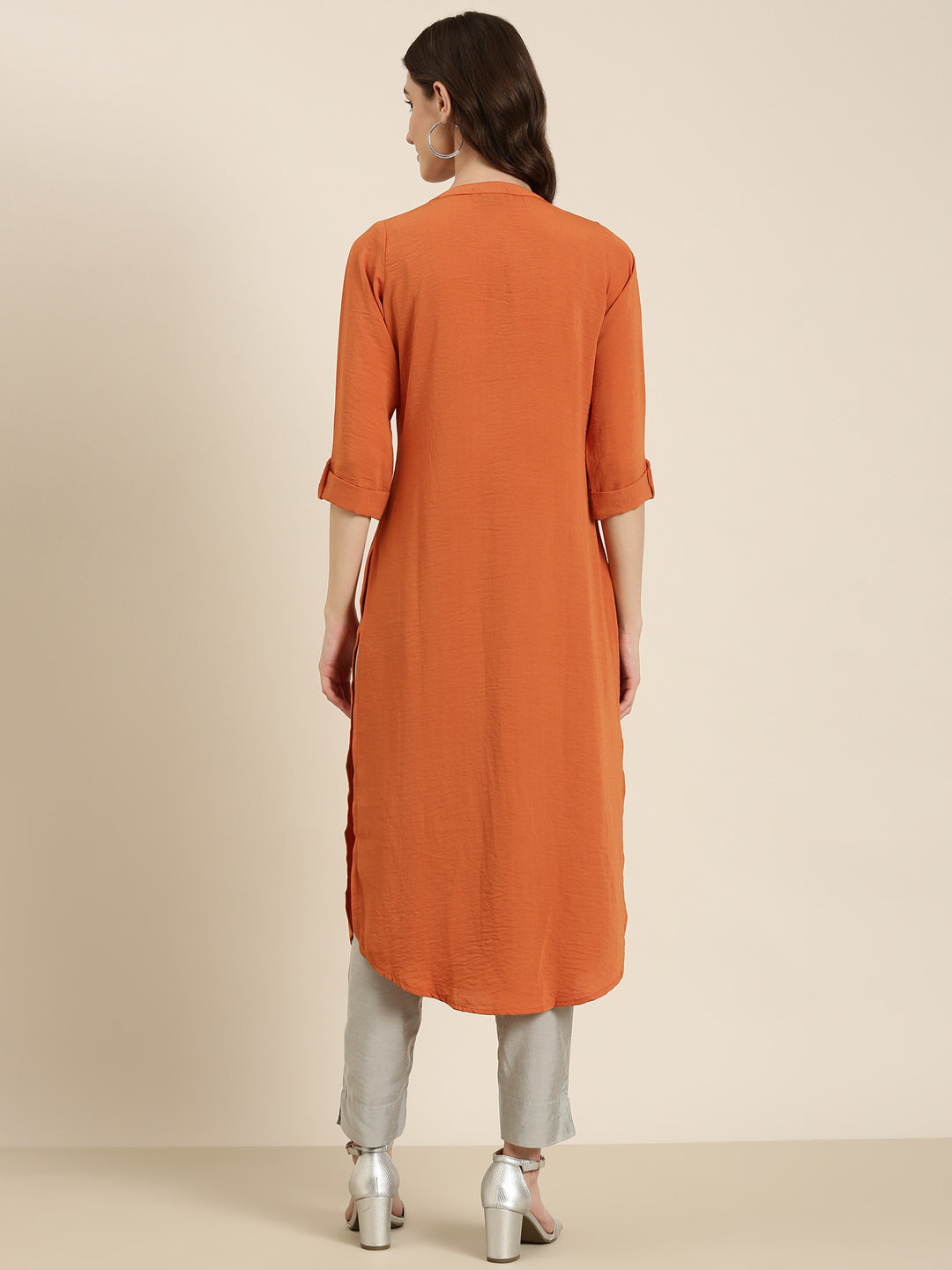 Women Rust Solid Straight Kurta