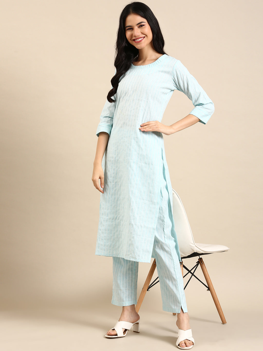 Women's Blue Solid Kurta Set