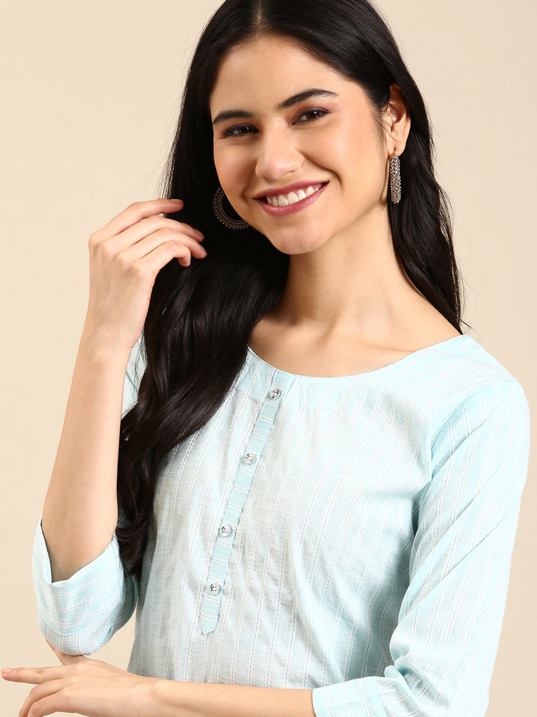 Women's Blue Solid Straight Kurta