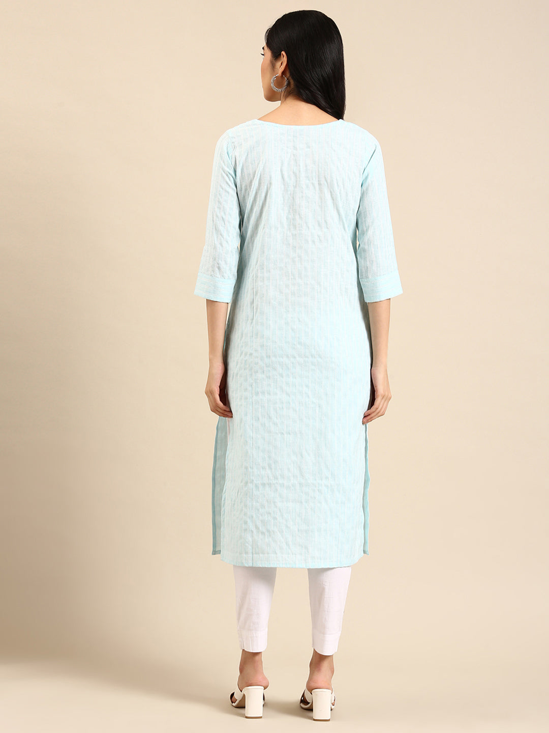 Women's Blue Solid Straight Kurta