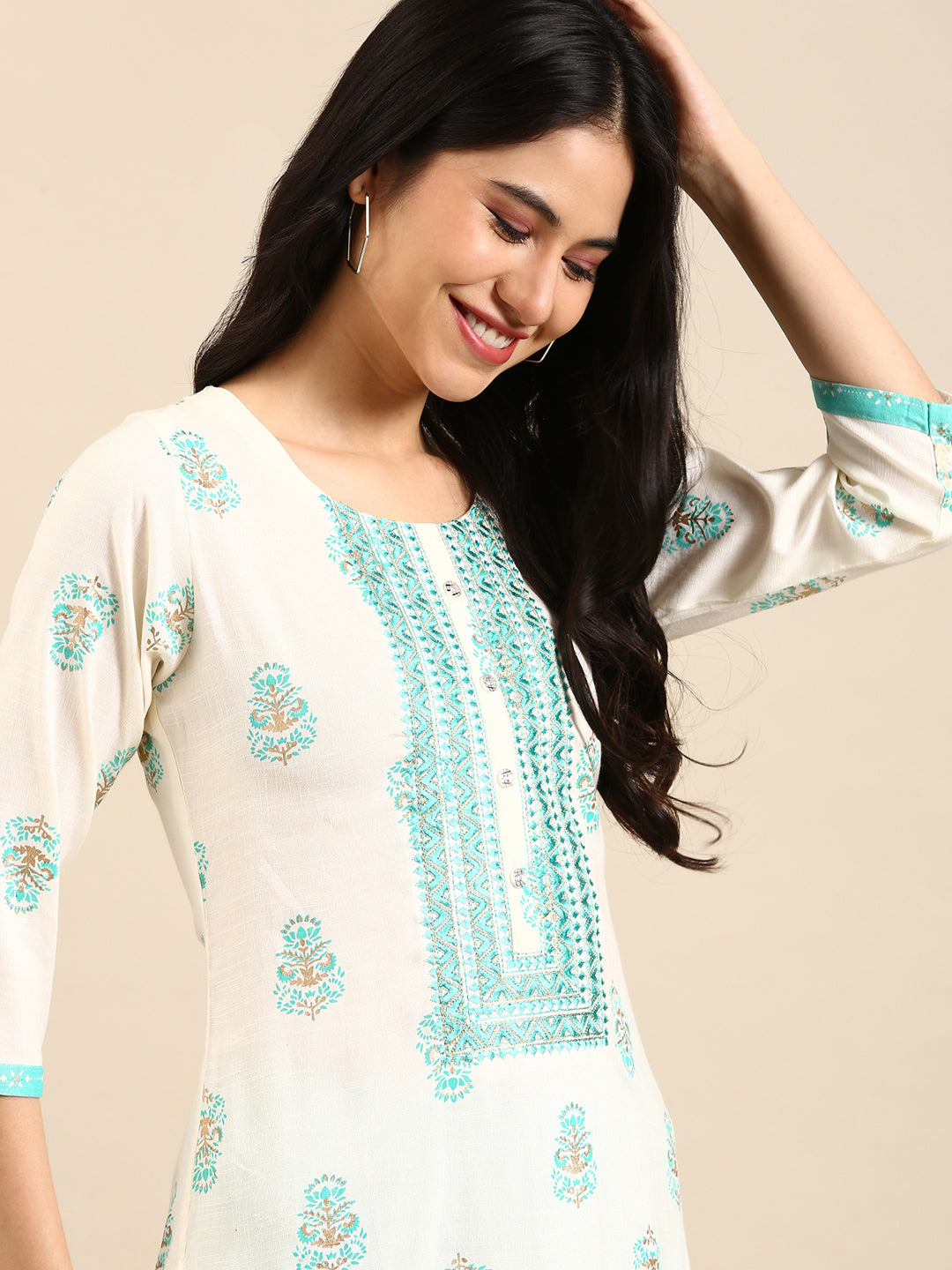 Women's Cream Floral Kurta Set