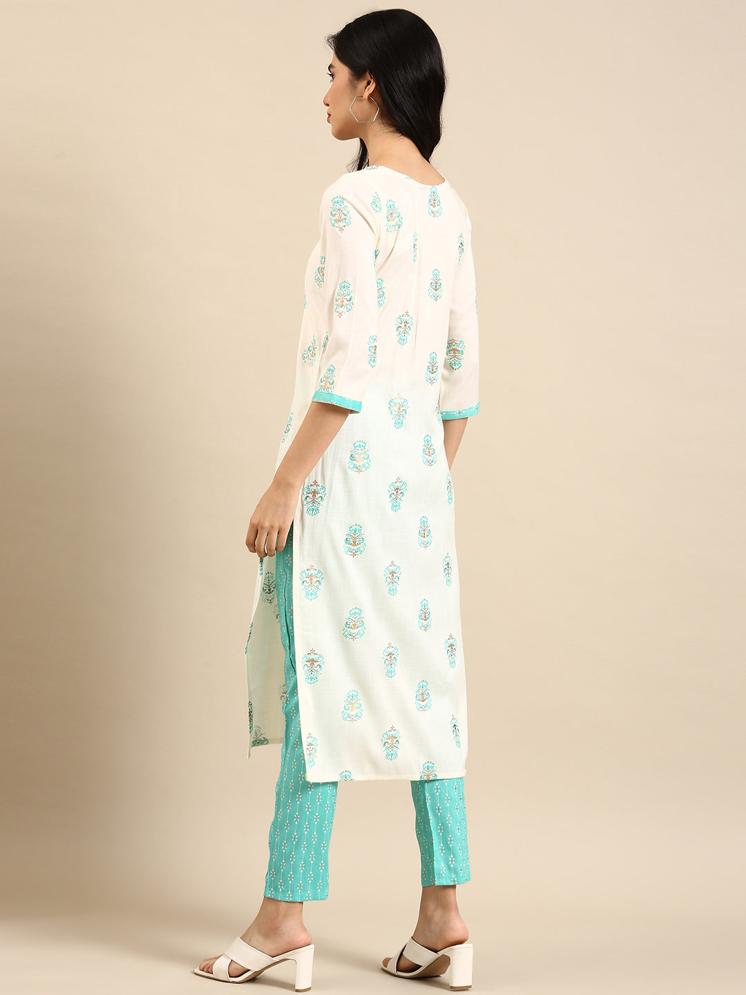 Women's Cream Floral Kurta Set