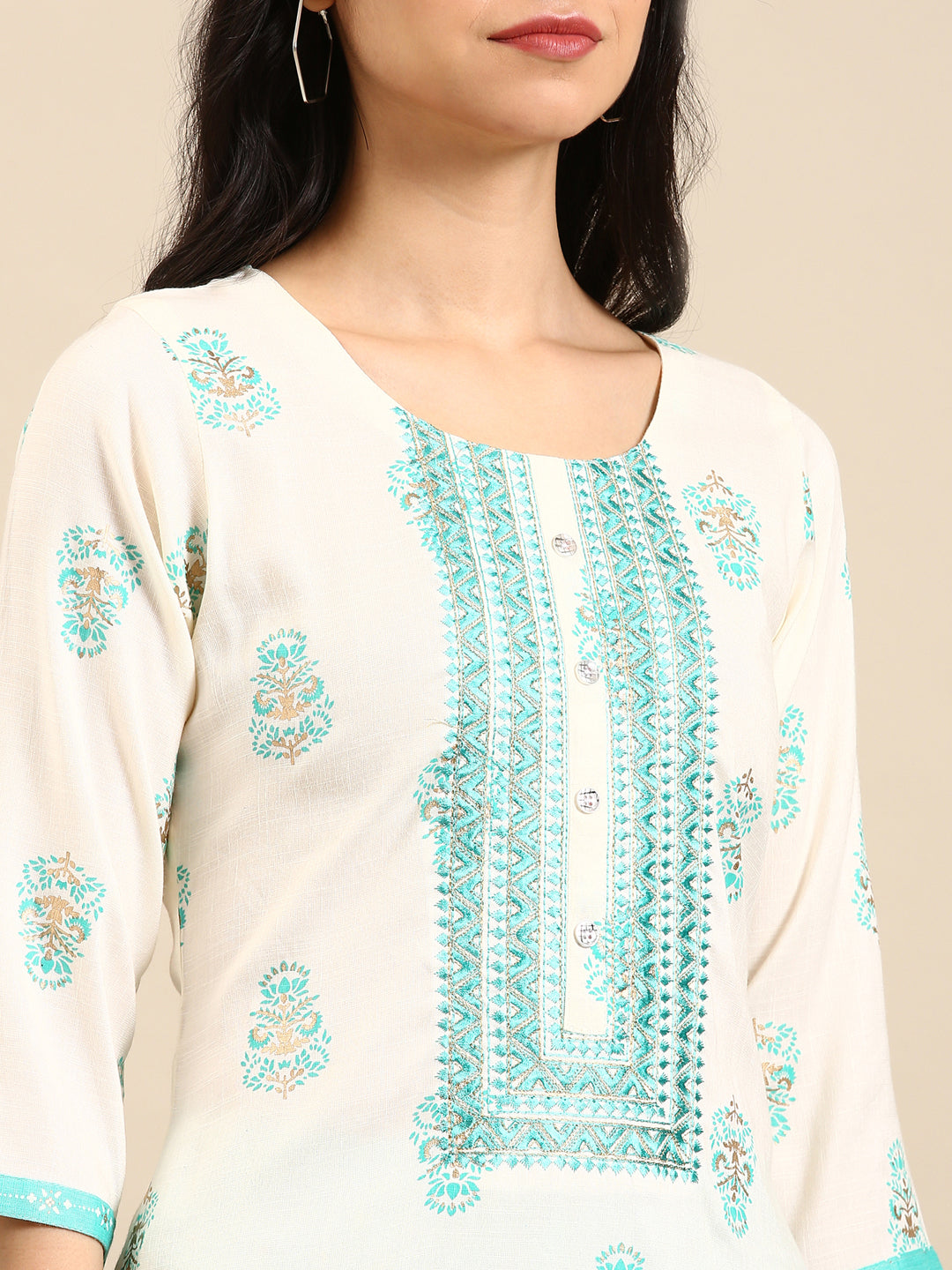 Women's Cream Floral Kurta Set