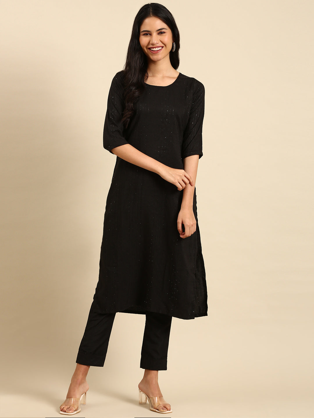 Women's Black Solid Kurta Set