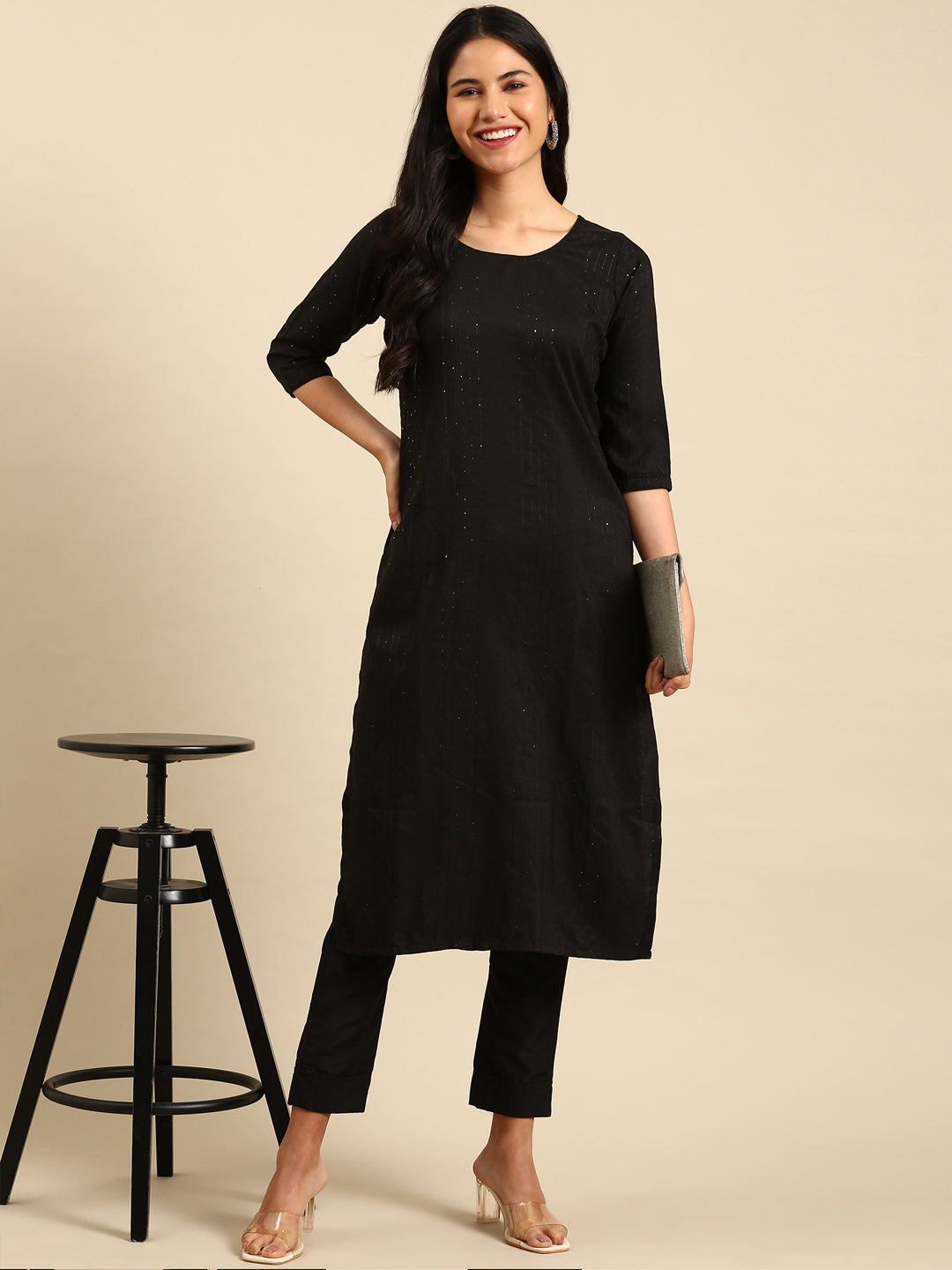 Women's Black Solid Kurta Set