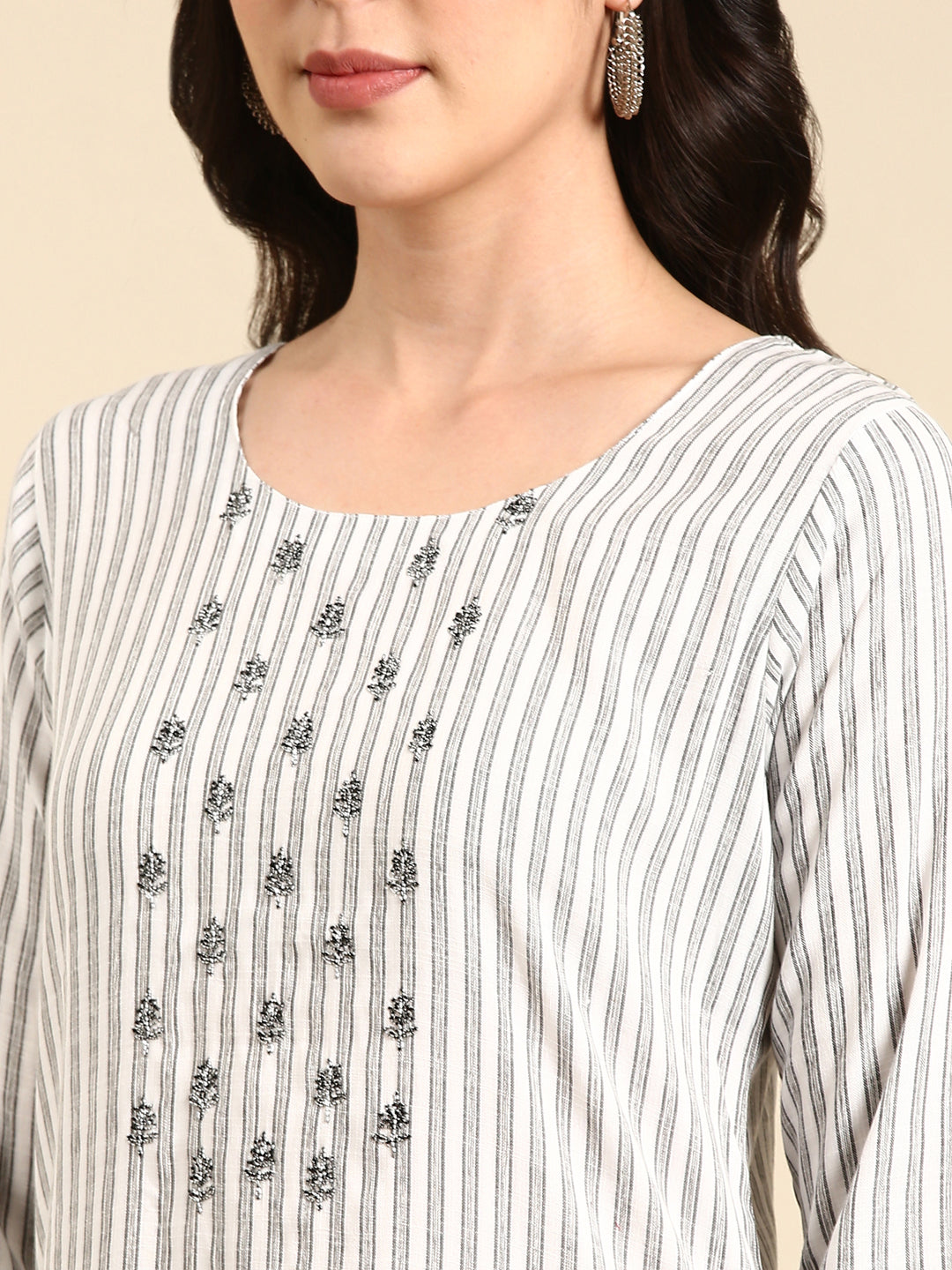 Women's White Striped Kurta Set