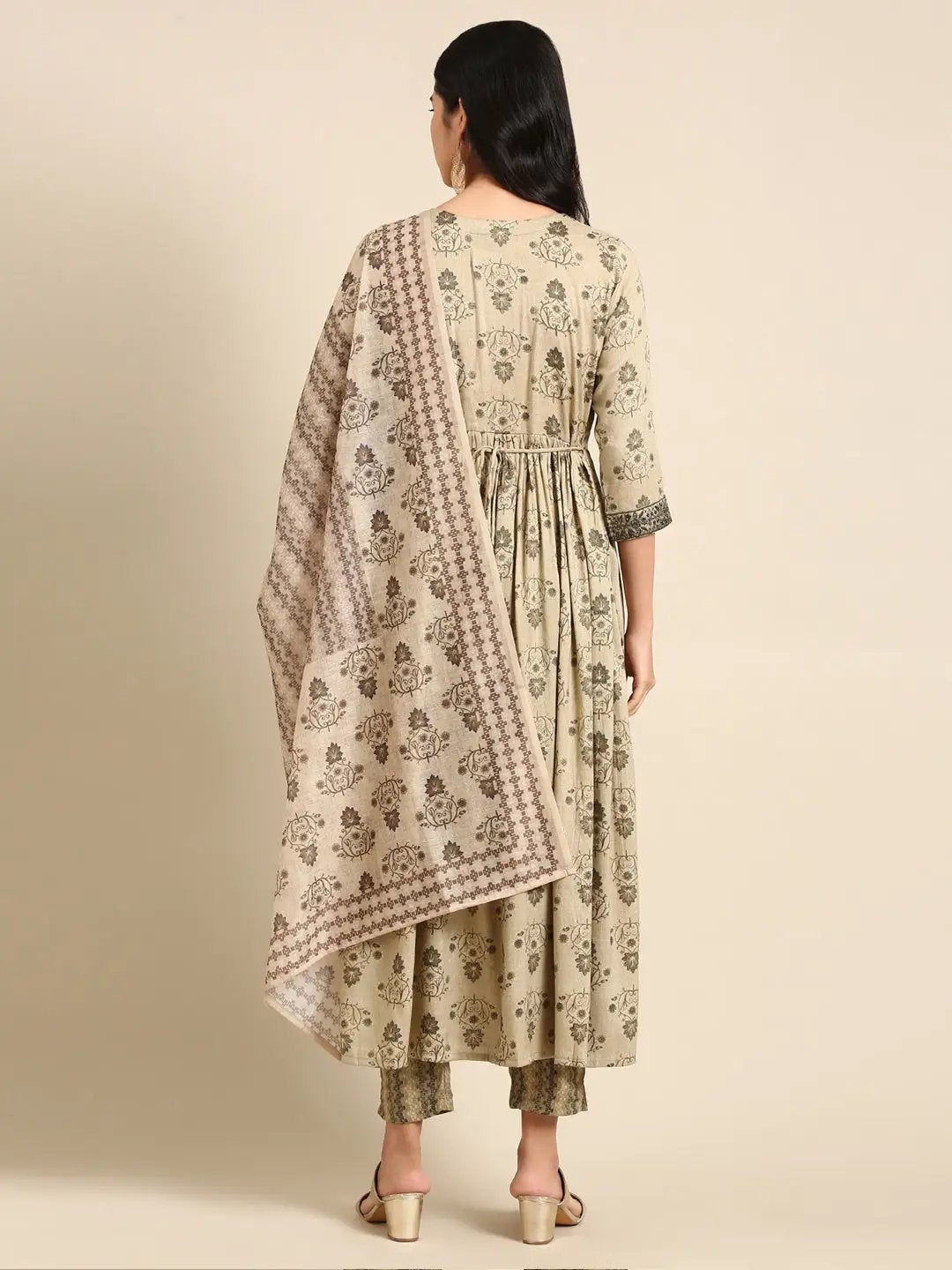 Women's Beige Printed Kurta Set