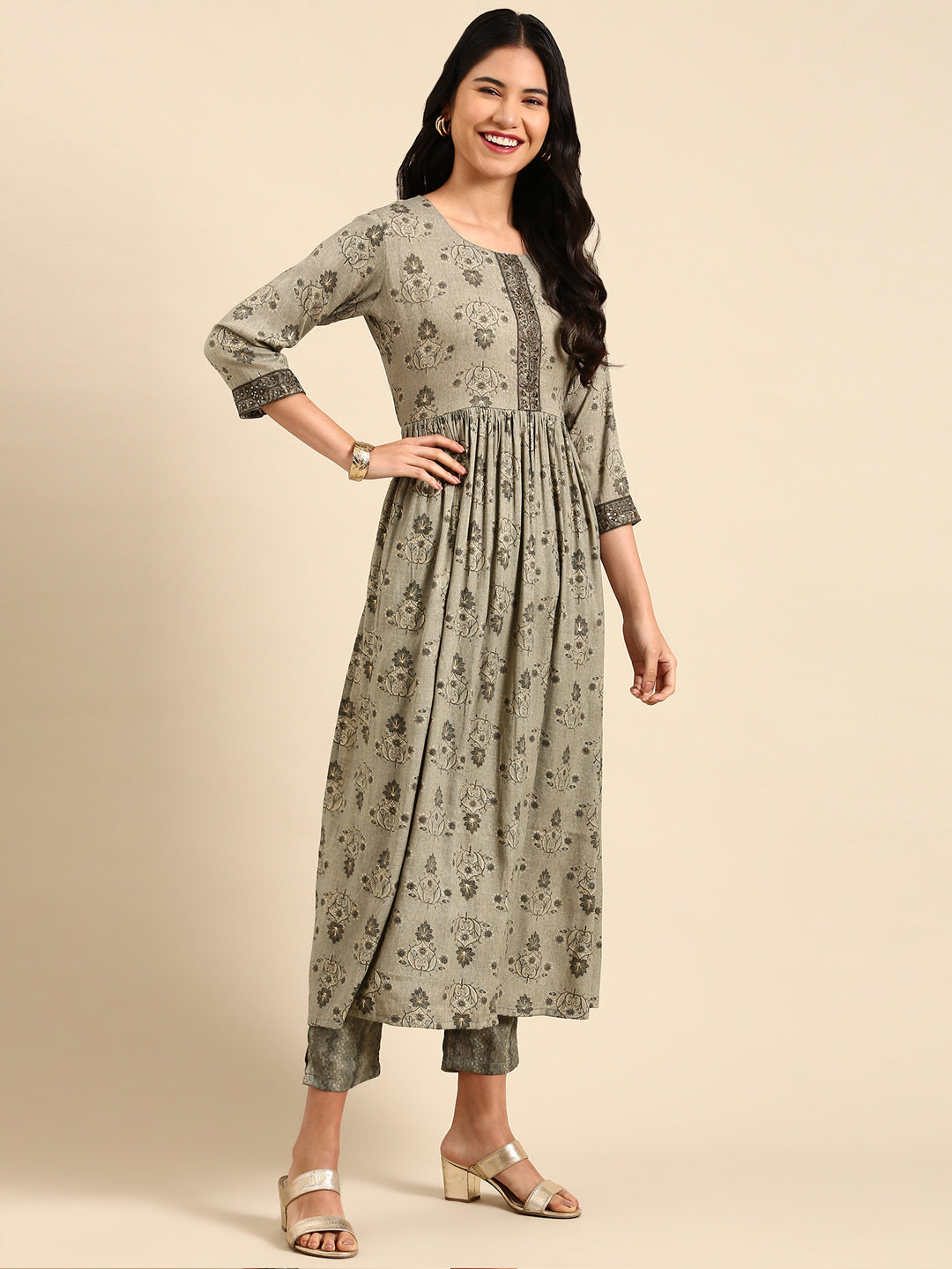 Women's Olive Printed Kurta Set