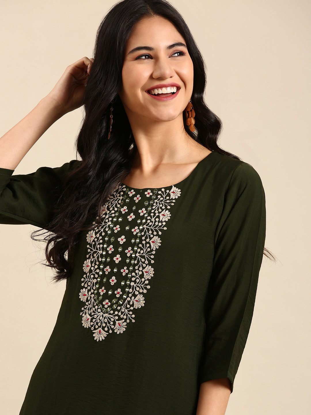 Women's Green Printed Straight Kurta