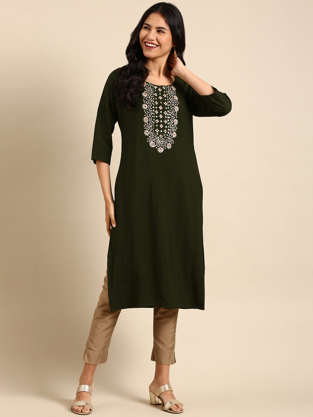 Women's Green Printed Straight Kurta