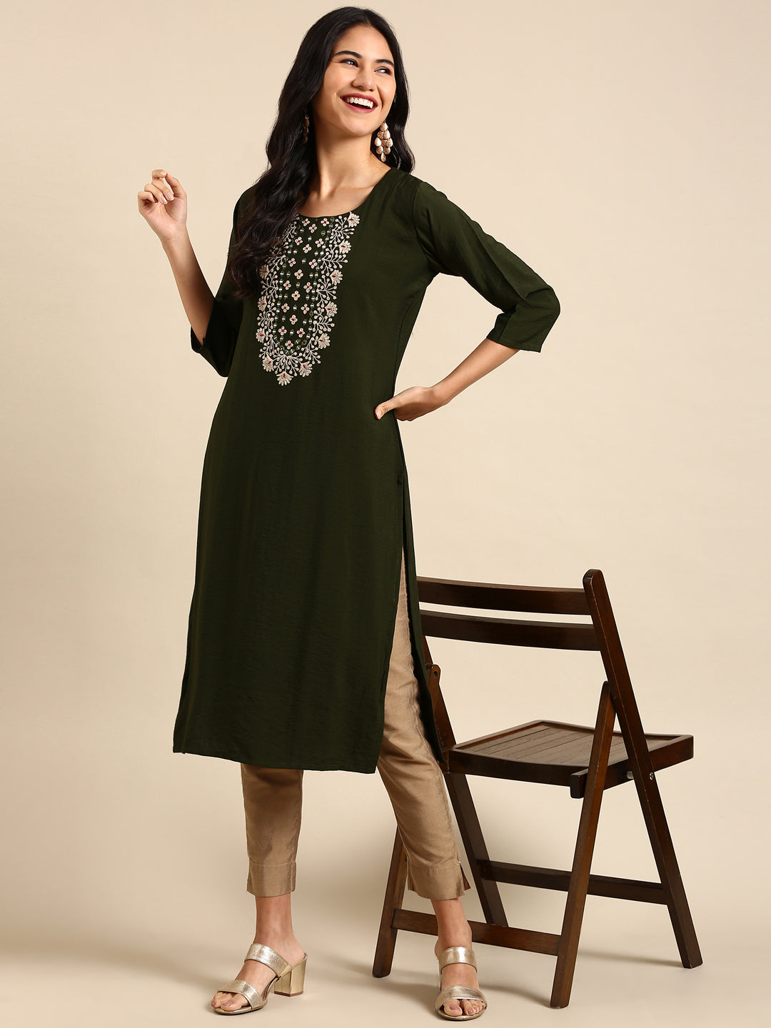 Women's Green Printed Straight Kurta