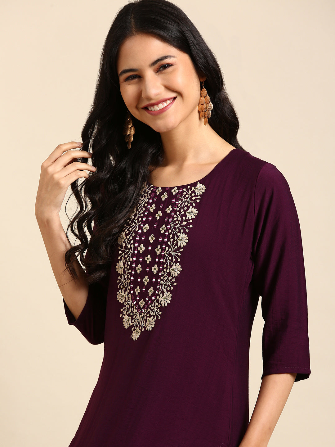 Women's Purple Printed Straight Kurta