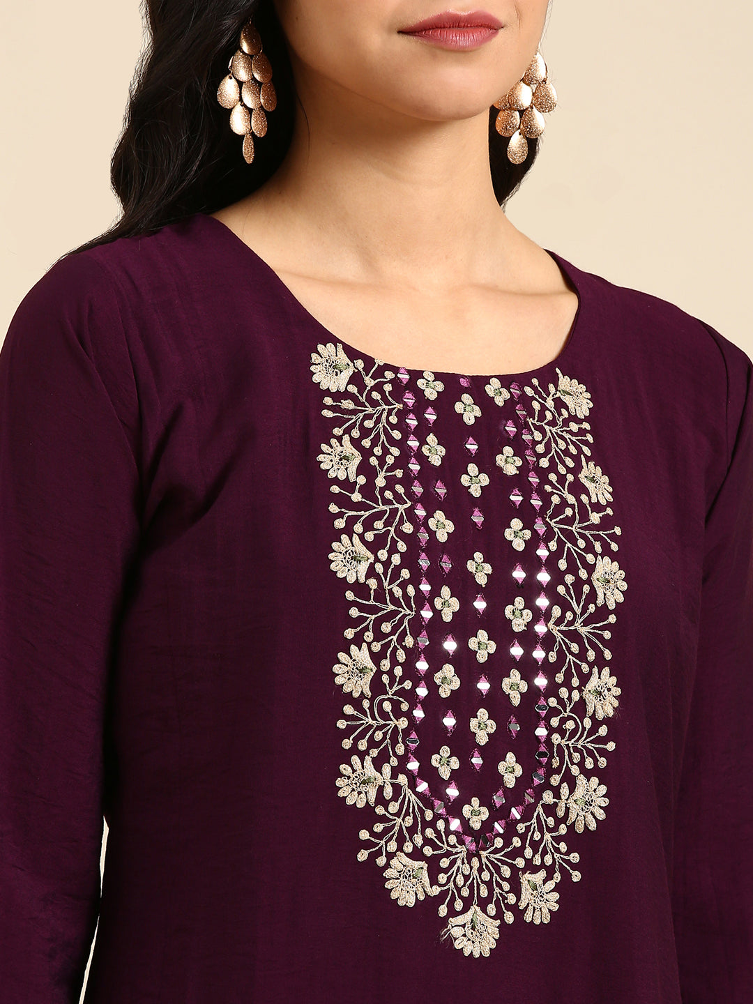 Women's Purple Printed Straight Kurta