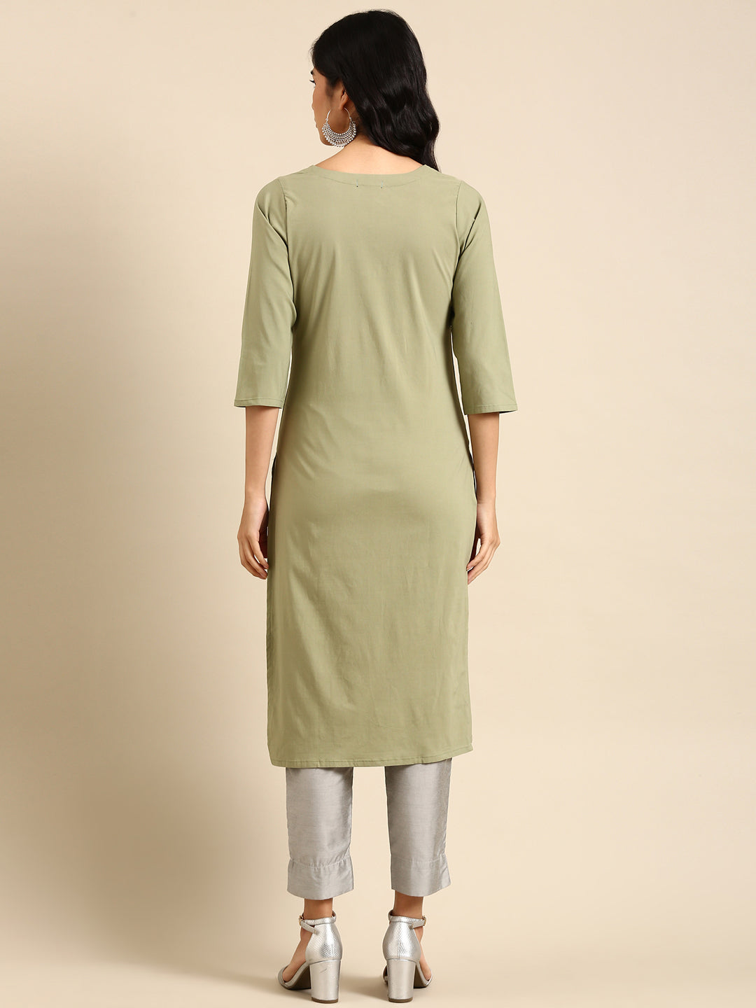 Women's Green Solid Straight Kurta