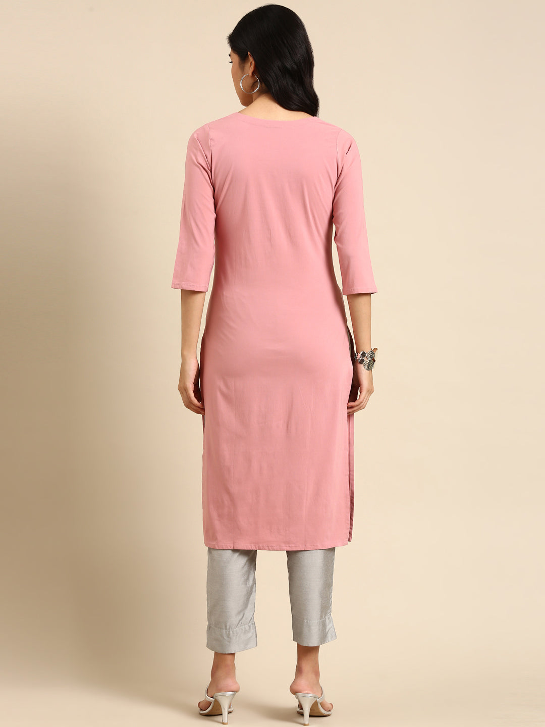 Women's Pink Solid Straight Kurta