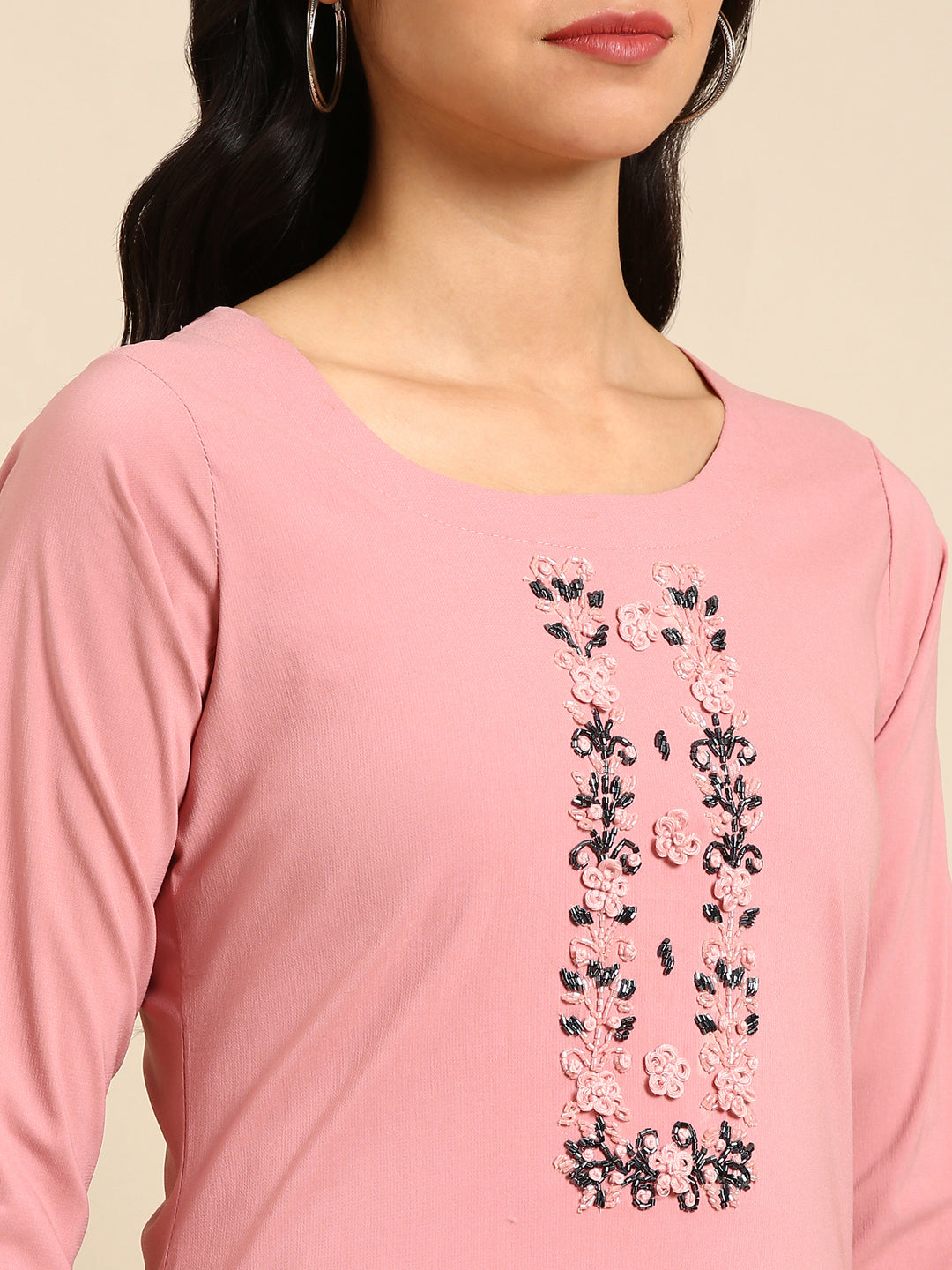 Women's Pink Solid Straight Kurta