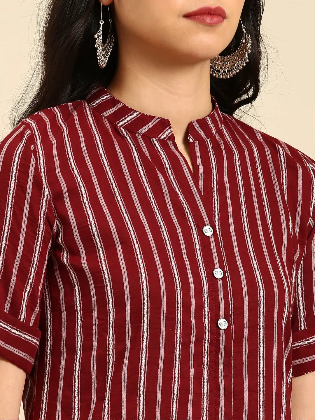 Women's Red Striped Straight Kurta