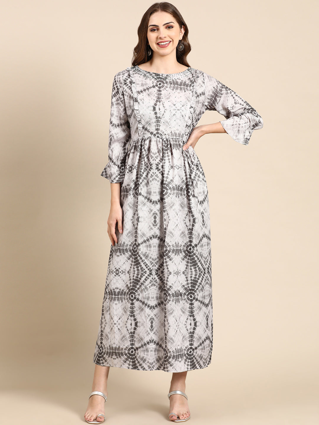 Women's Grey Tie Dye Maxi Kurta