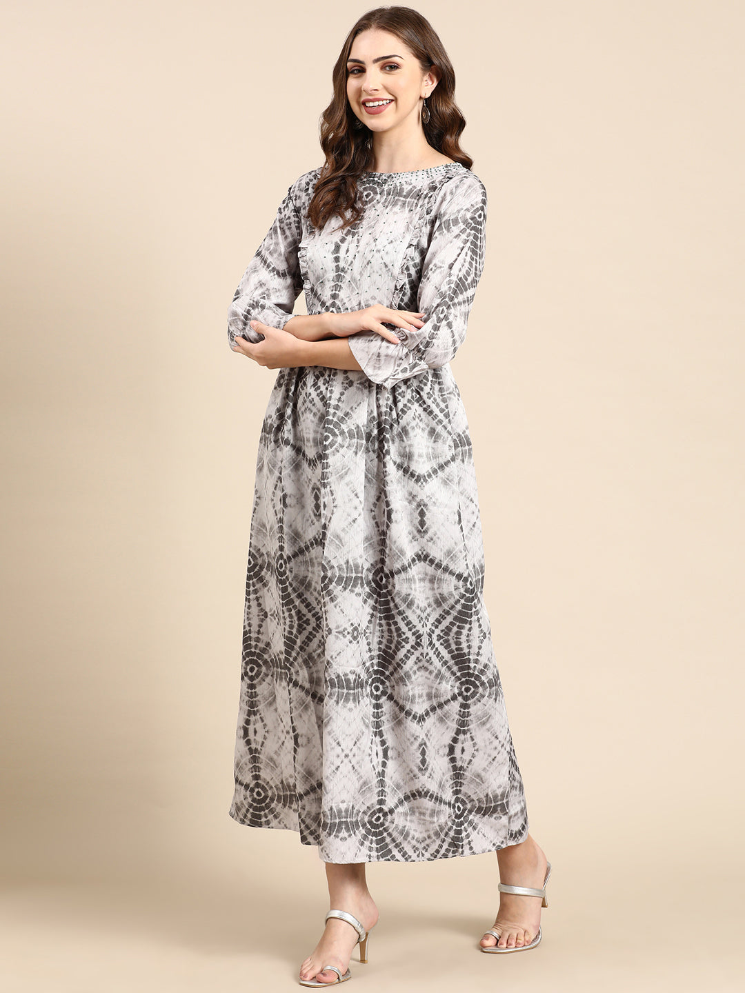 Women's Grey Tie Dye Maxi Kurta