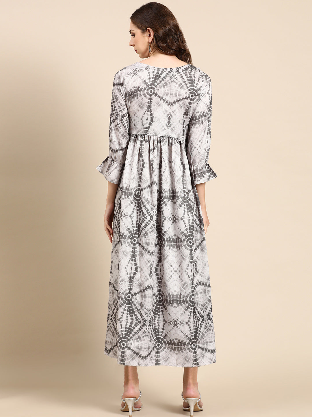 Women's Grey Tie Dye Maxi Kurta