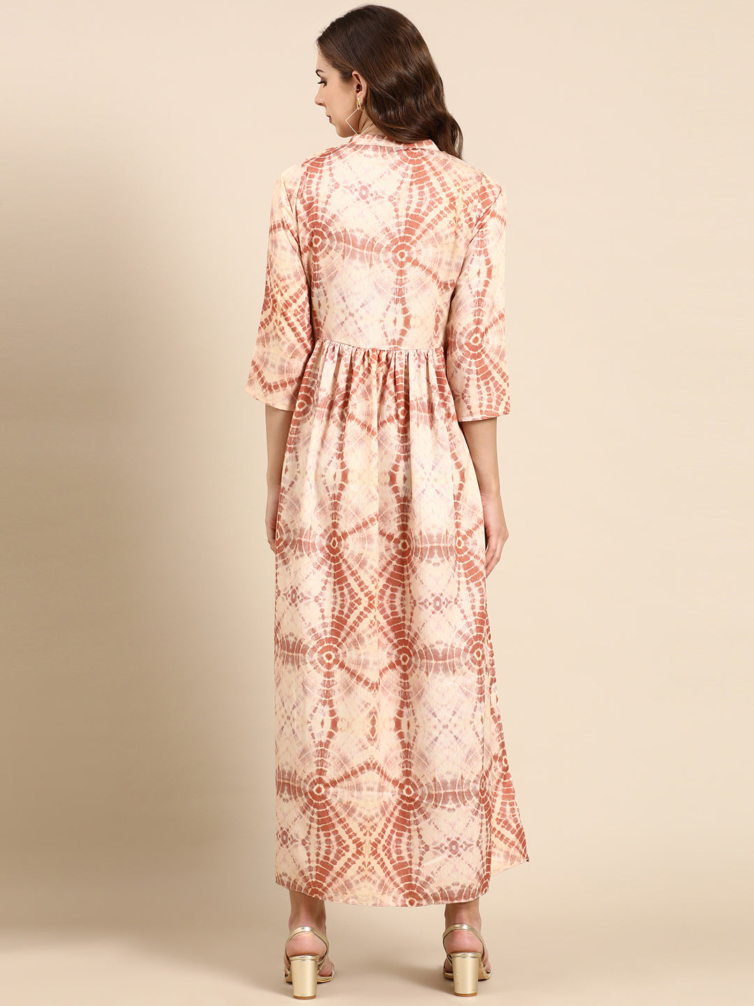 Women's Cream Tie Dye Maxi Kurta