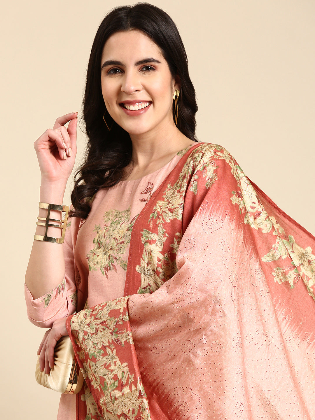 Women's Pink Printed Straight Kurta