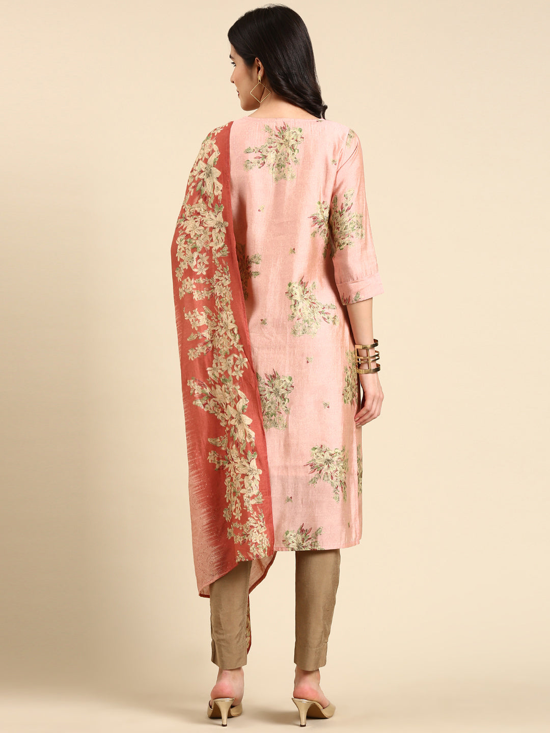 Women's Pink Printed Straight Kurta