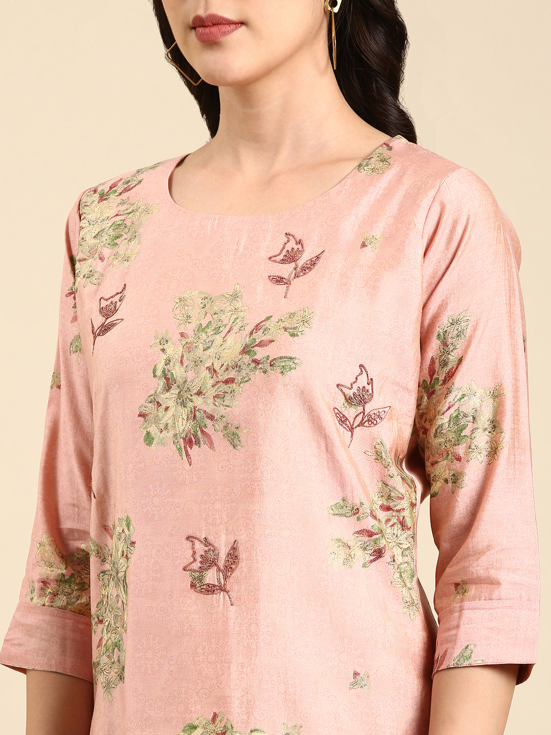 Women's Pink Printed Straight Kurta