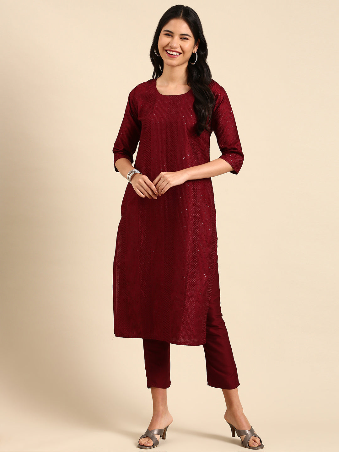 Women's Red Embroidered Kurta Set