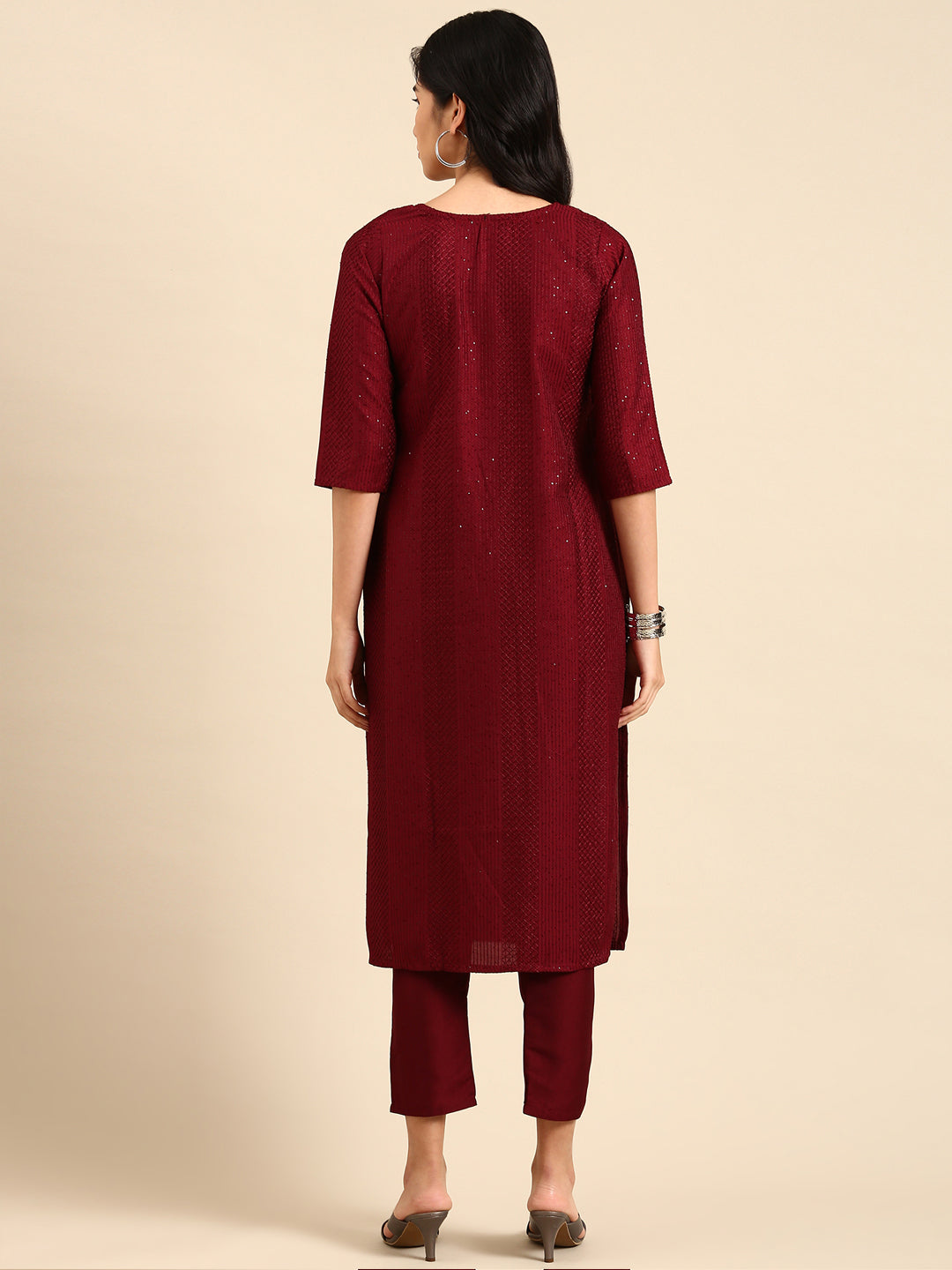 Women's Red Embroidered Kurta Set