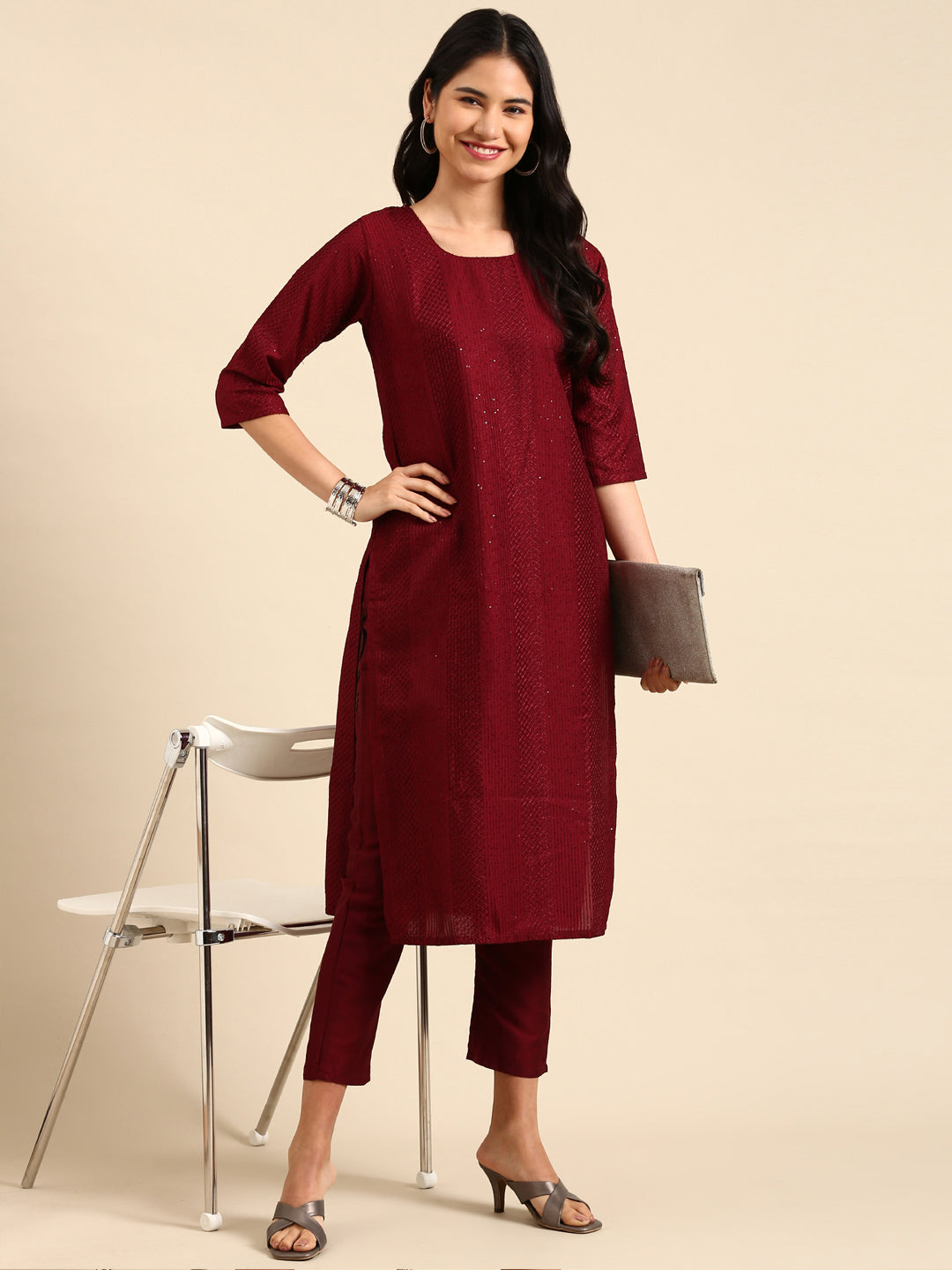 Women's Red Embroidered Kurta Set