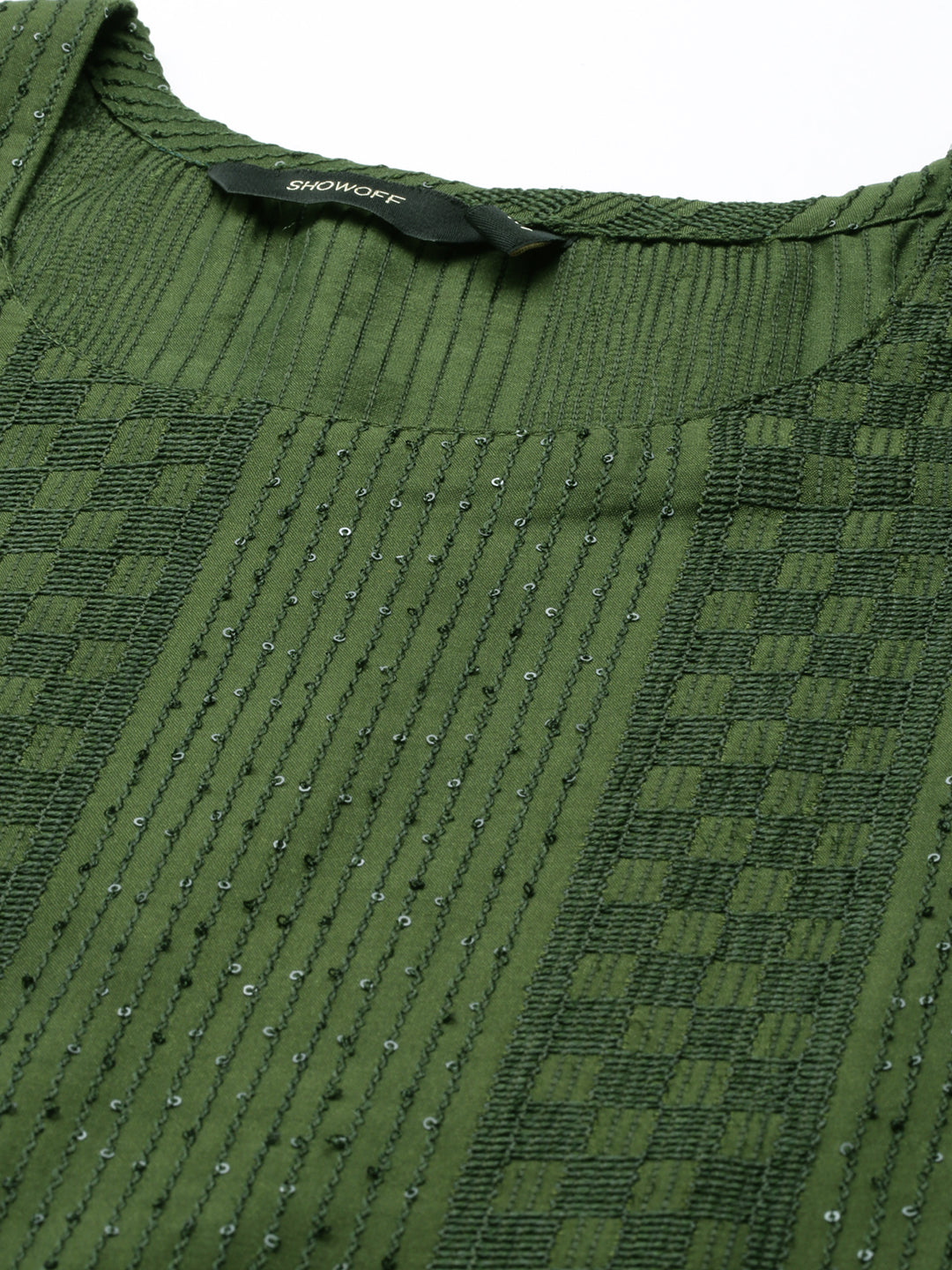 Women's Olive Embroidered Sequinned Kurta Set