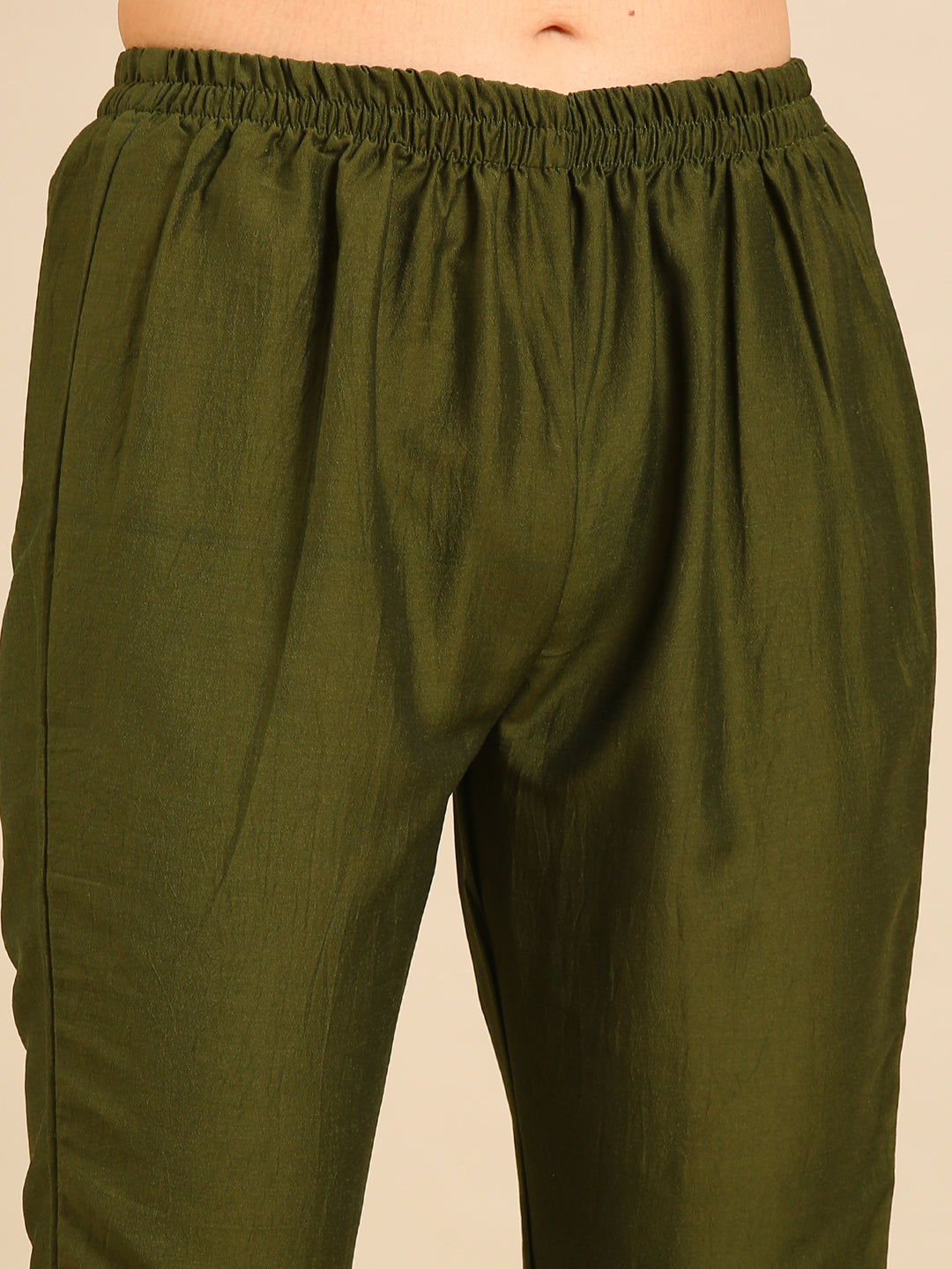 Women's Olive Embroidered Sequinned Kurta Set