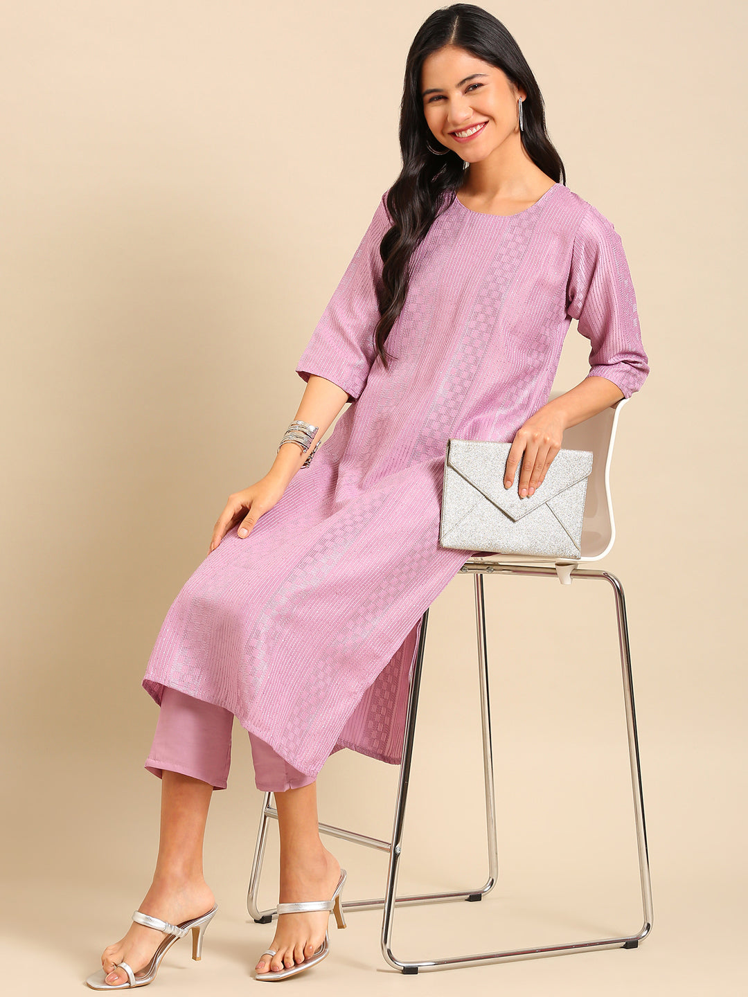 Women's Lavender Embroidered Kurta Set