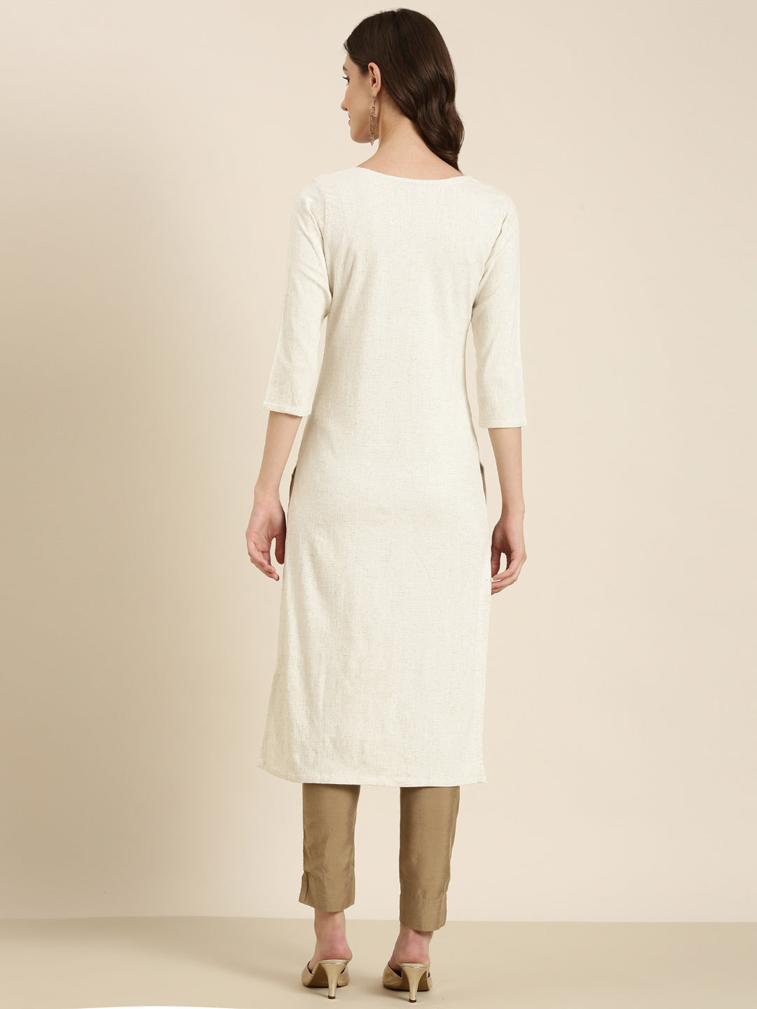 Women Cream Solid Straight Kurta