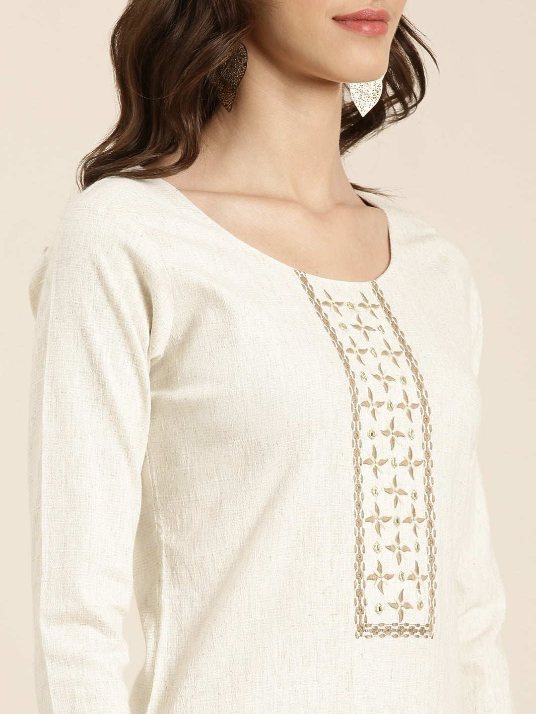 Women Cream Solid Straight Kurta