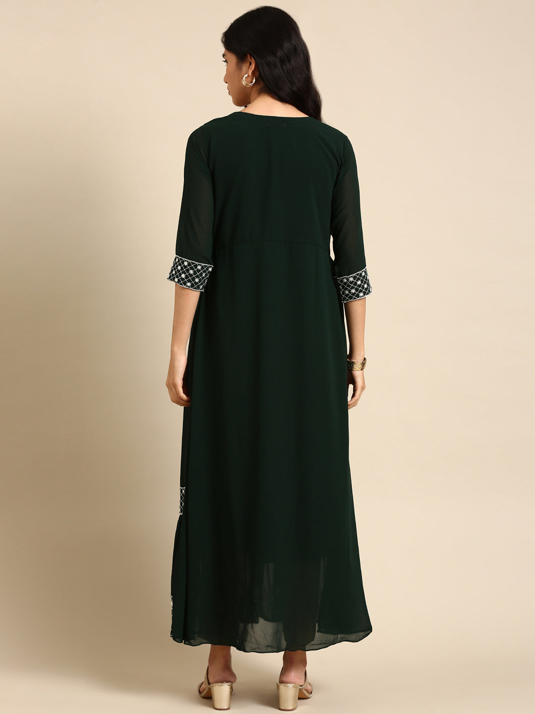 Women's Green Solid Anarkali Kurta